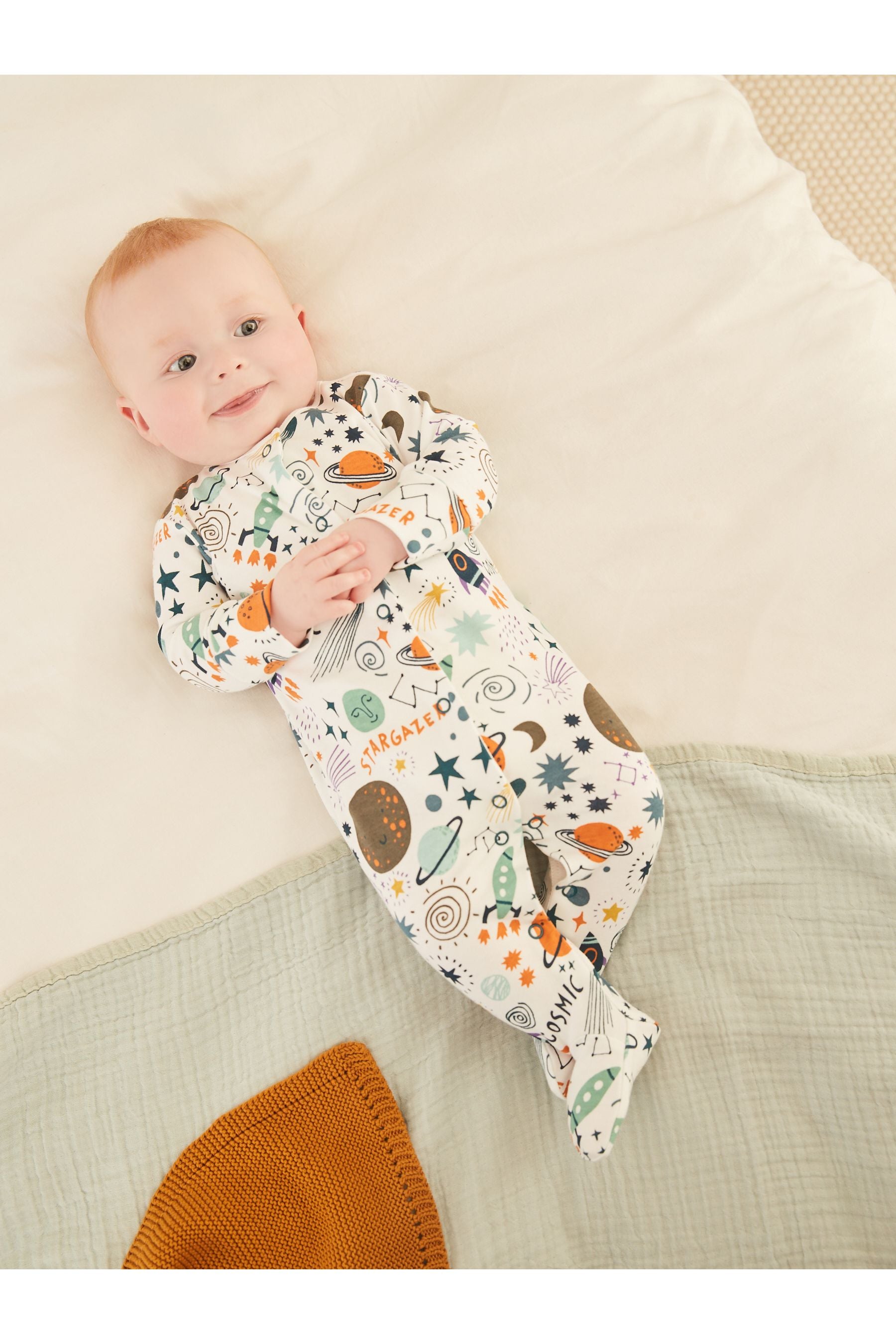 Blue Space Print Baby Sleepsuits 3 Pack (0-2yrs)