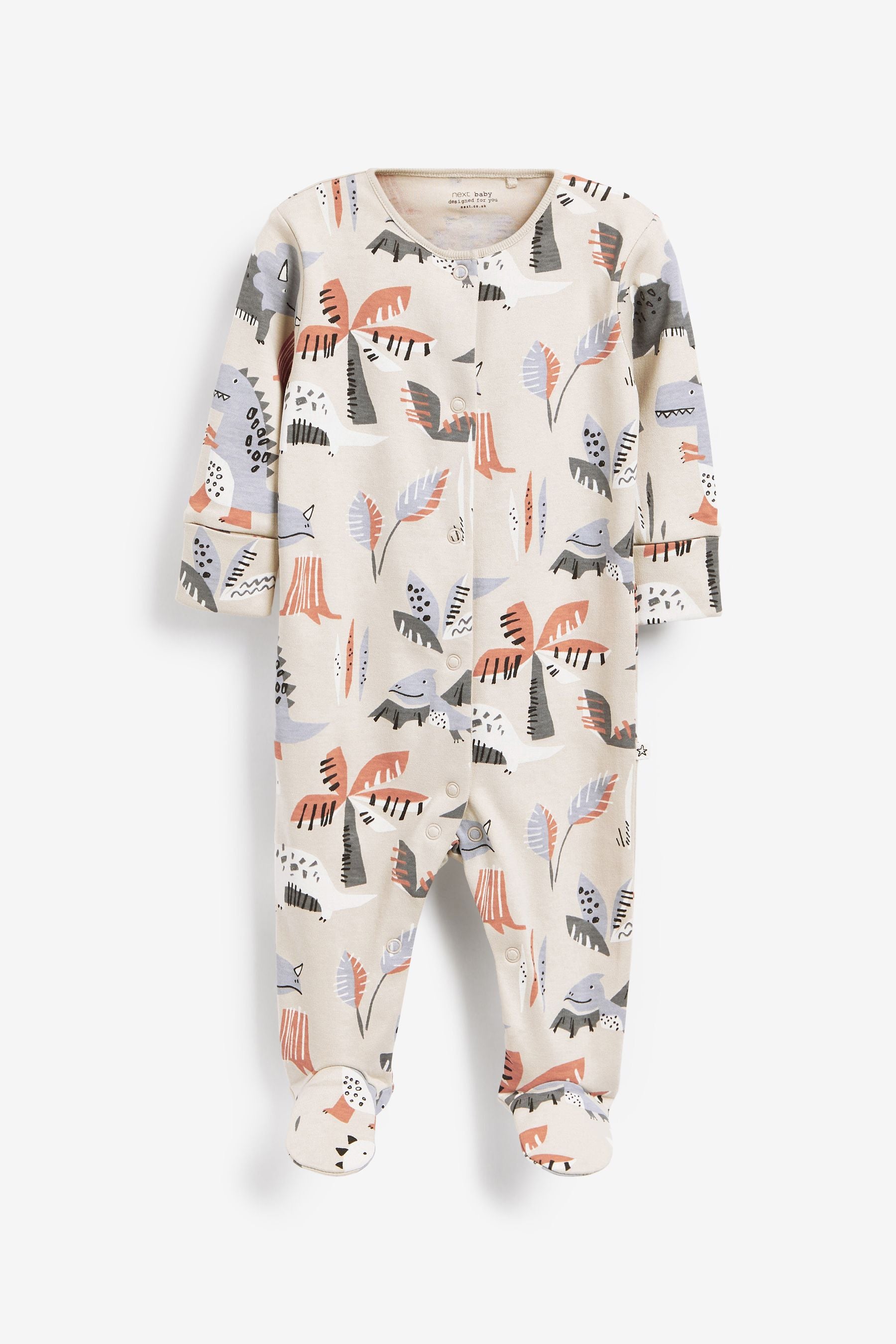 Charcoal Grey Dinosaur Baby 3 Pack Sleepsuits (0mths-2yrs)