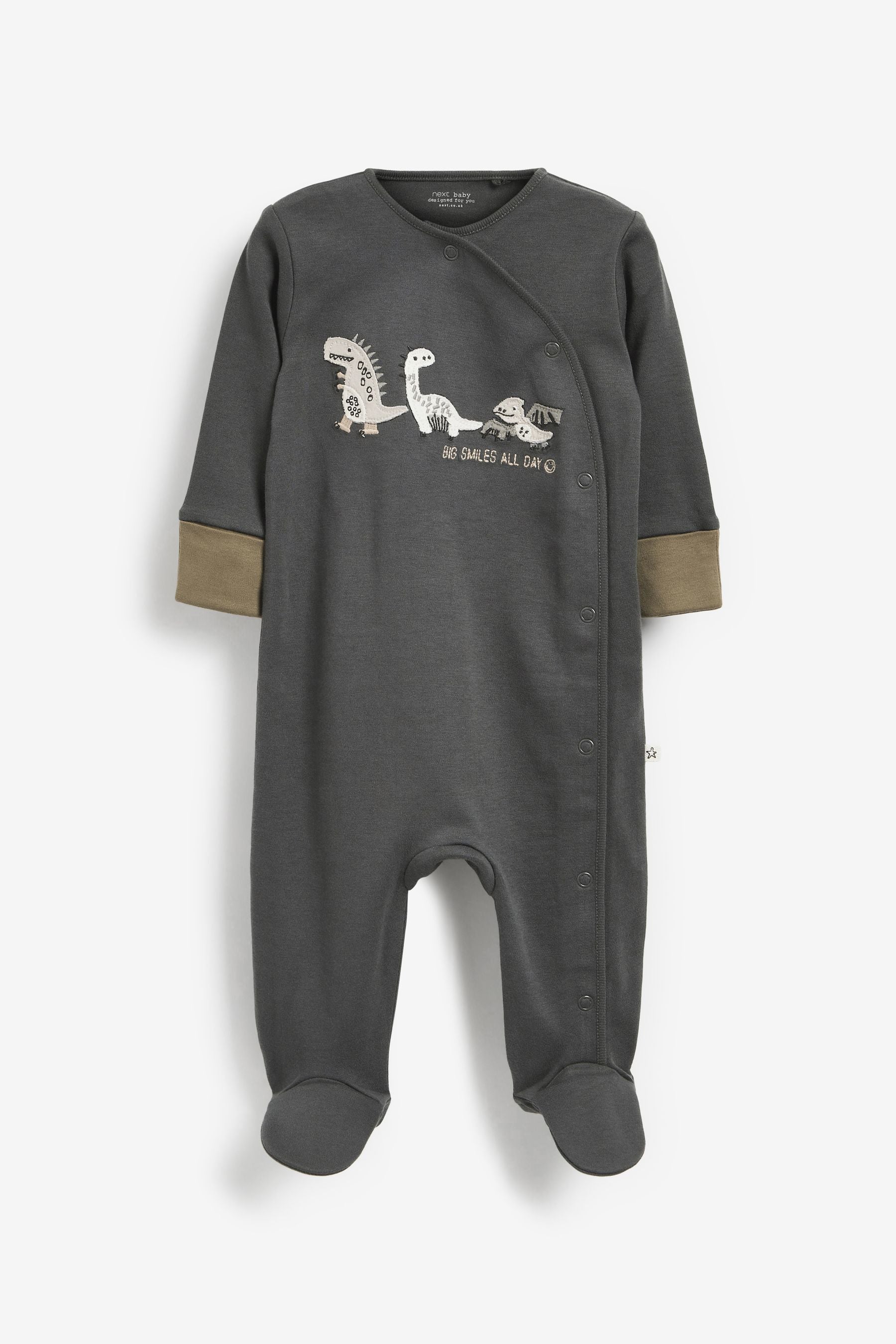 Charcoal Grey Dinosaur Baby 3 Pack Sleepsuits (0mths-2yrs)