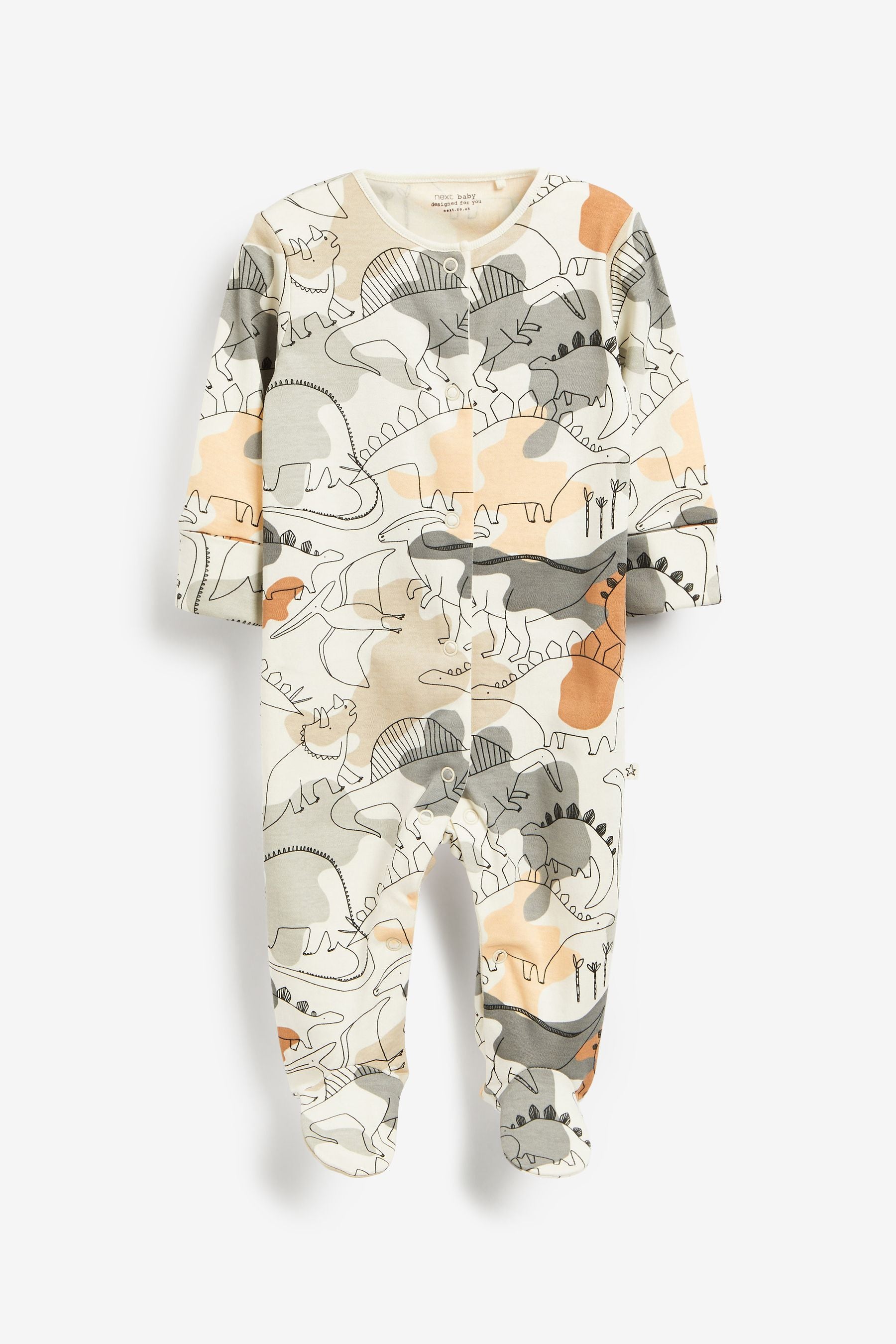 Charcoal Grey Dinosaur Baby 3 Pack Sleepsuits (0mths-2yrs)