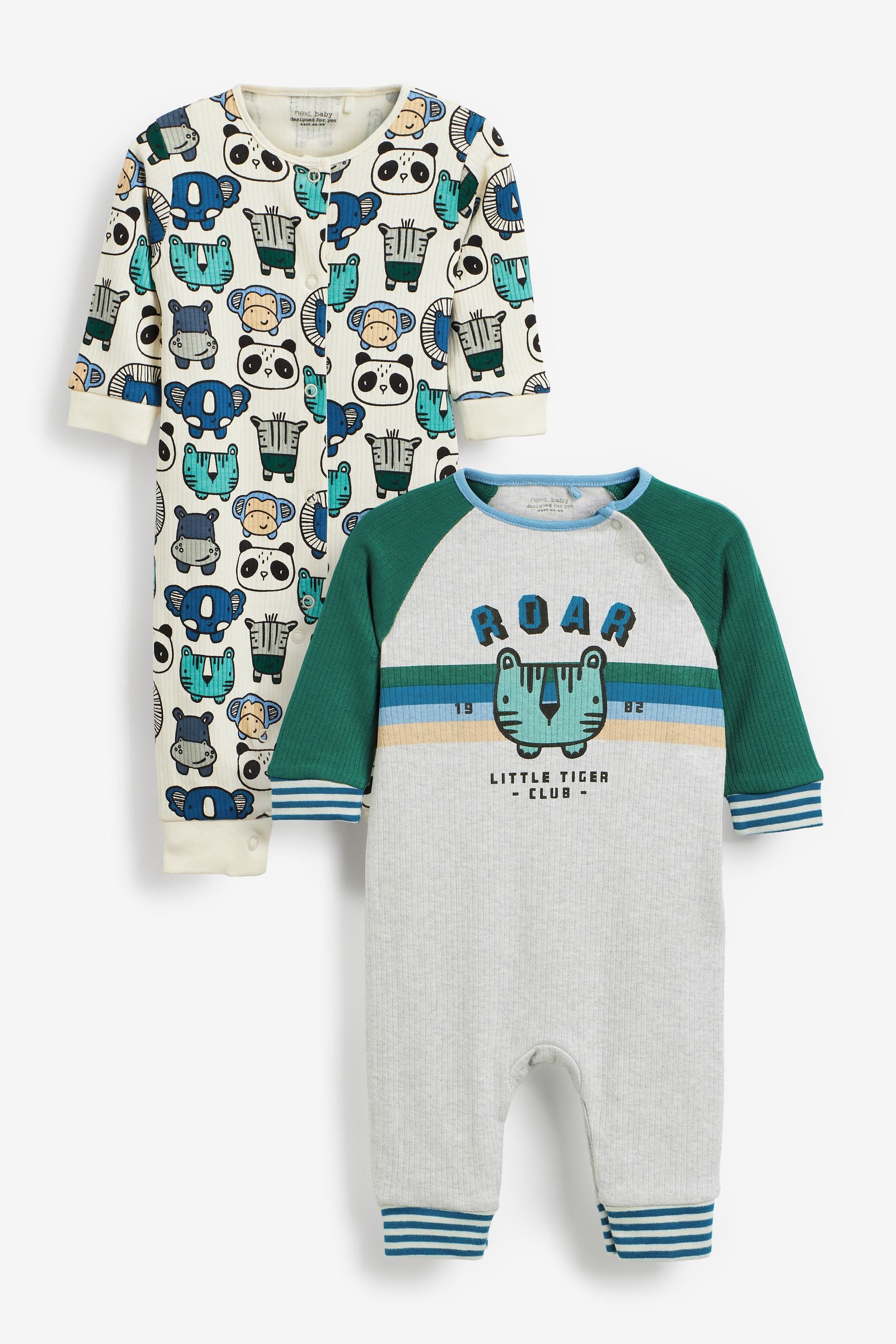 Teal Blue Panda Baby Printed Footless Sleepsuits 2 Pack (0mths-3yrs)