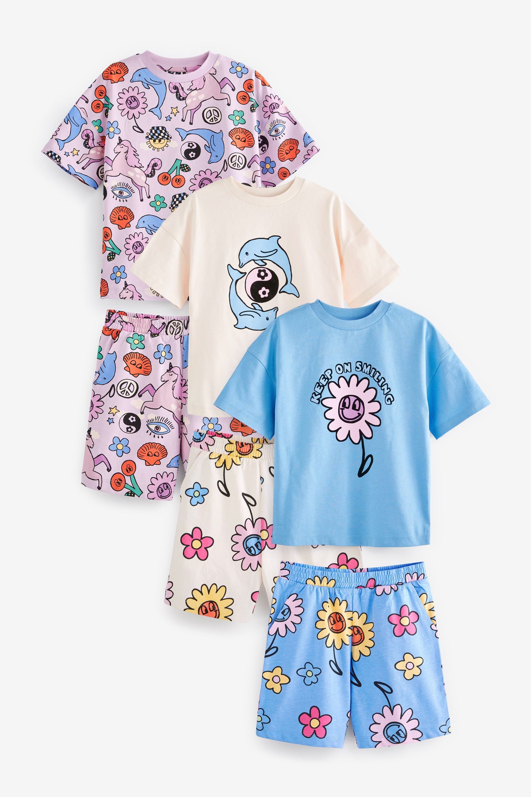 Blue Dolphin 3 Pack Longline Short Pyjamas (3-16yrs)