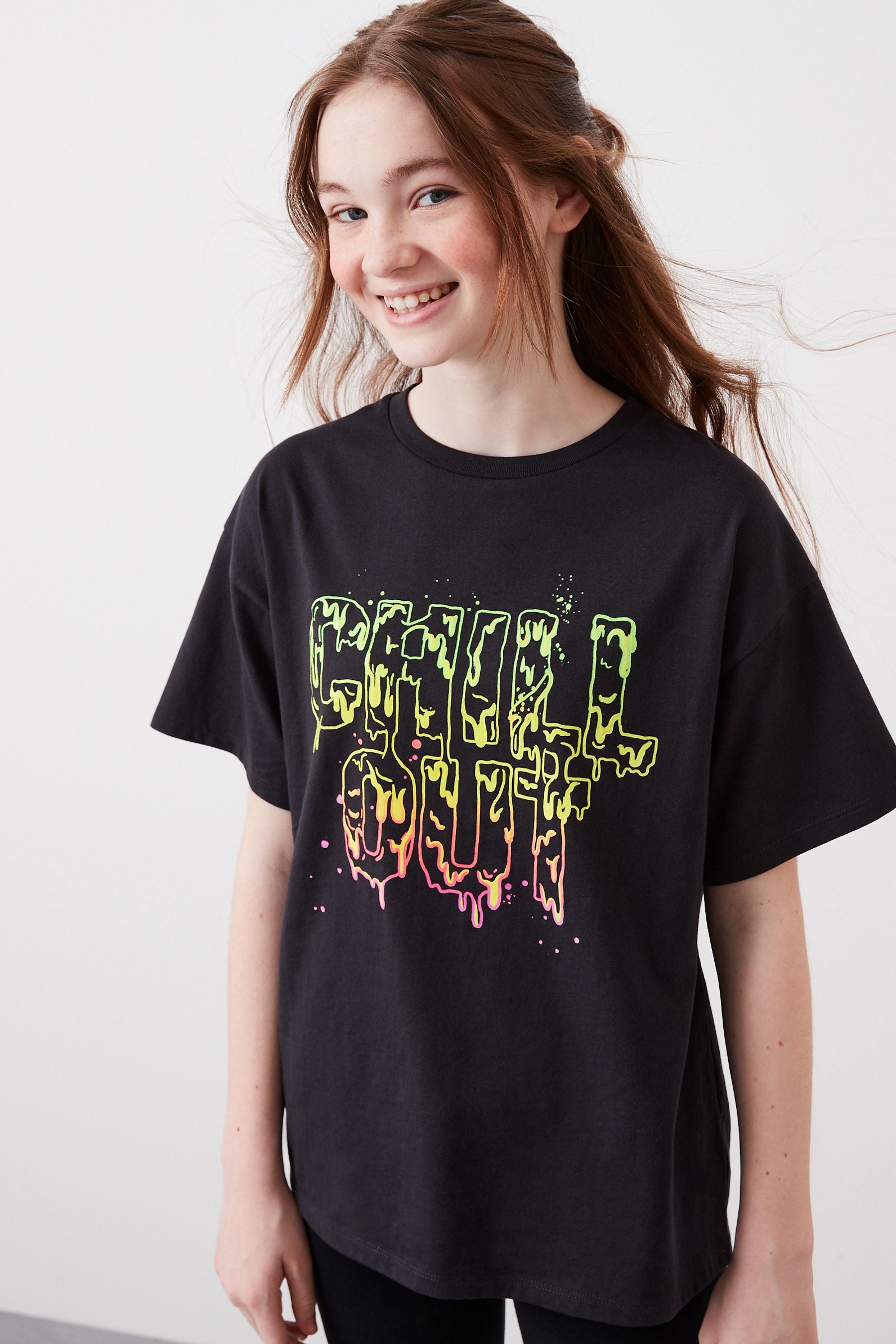 Black Slime Chill Out Slogan T-Shirt (3-16yrs)