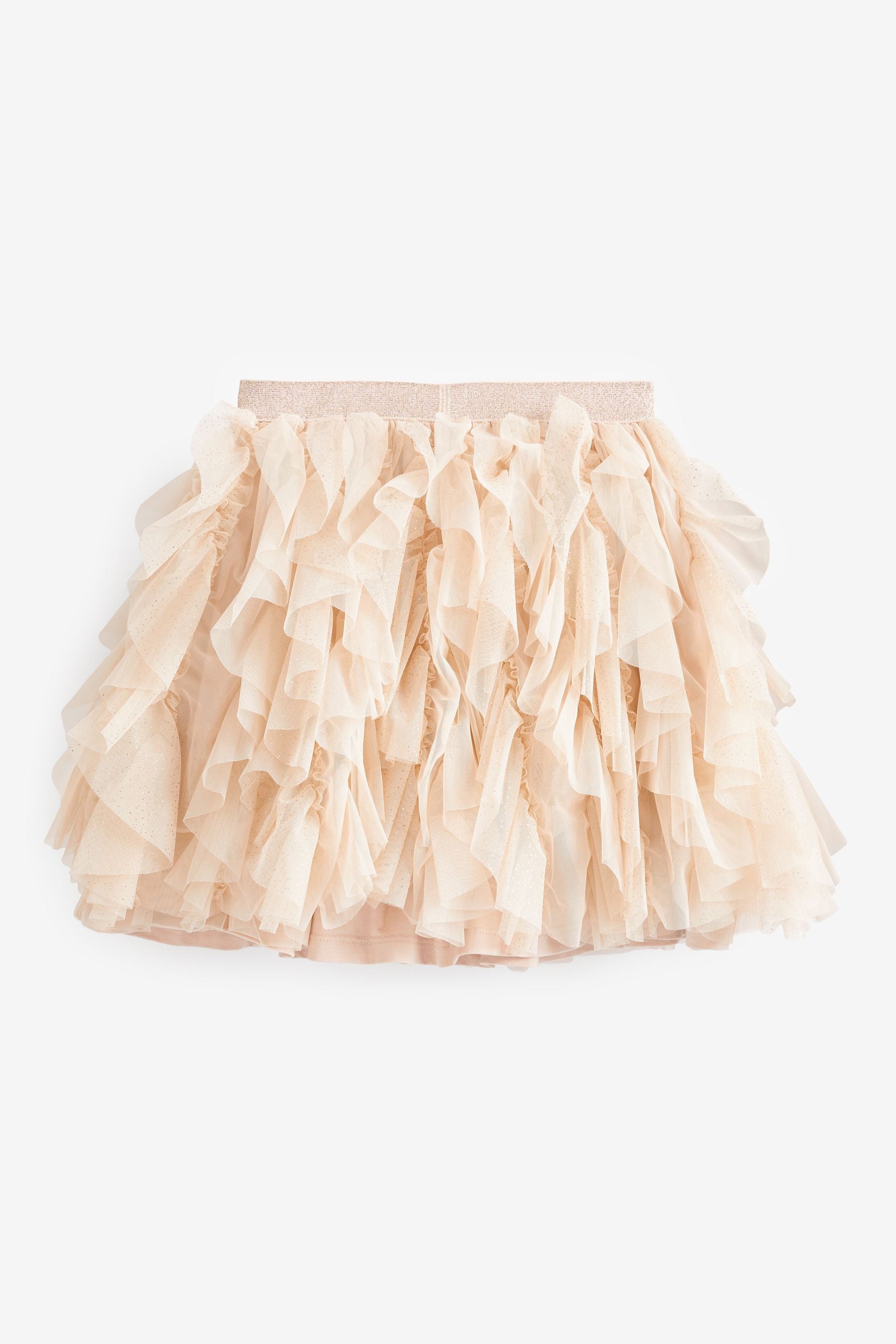 Ecru Cream/Gold Sparkle Tiered Tulle Mesh Skirt (3-16yrs)