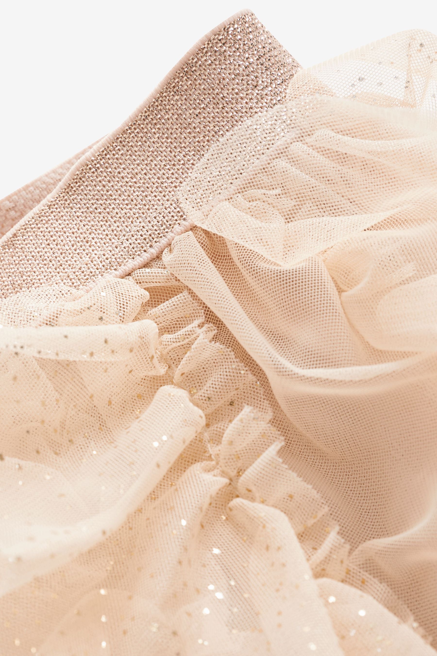 Ecru Cream/Gold Sparkle Tiered Tulle Mesh Skirt (3-16yrs)