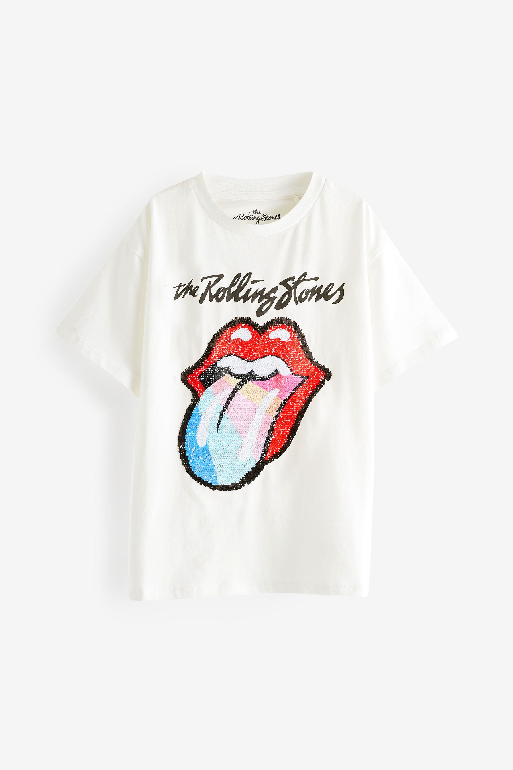 Ecru White Rainbow Sequin Rolling Stones T-Shirt (3-16yrs)