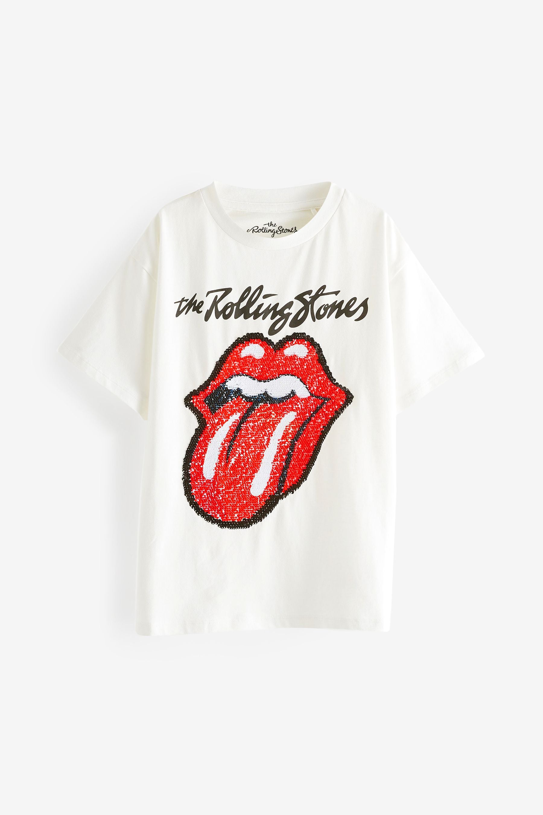 Ecru White Rainbow Sequin Rolling Stones T-Shirt (3-16yrs)