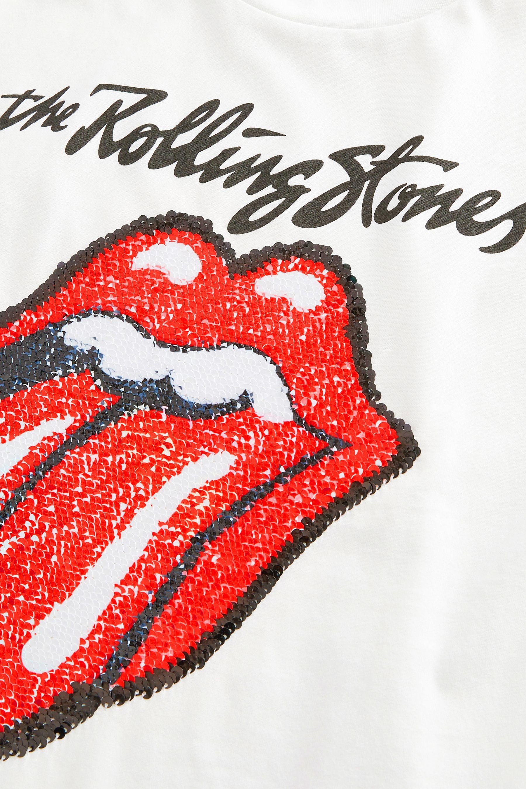 Ecru White Rainbow Sequin Rolling Stones T-Shirt (3-16yrs)