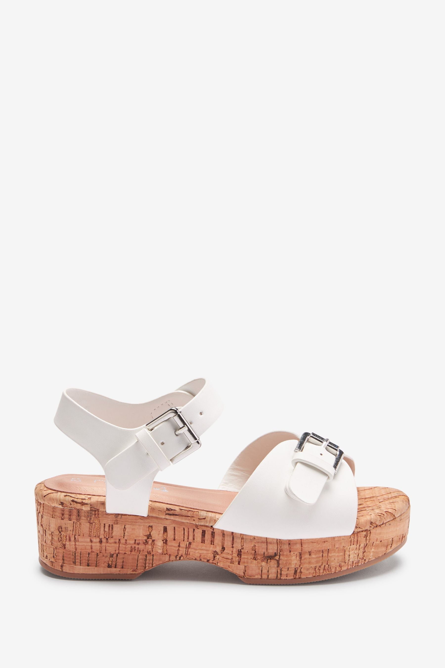 White Buckle Wedge Sandals