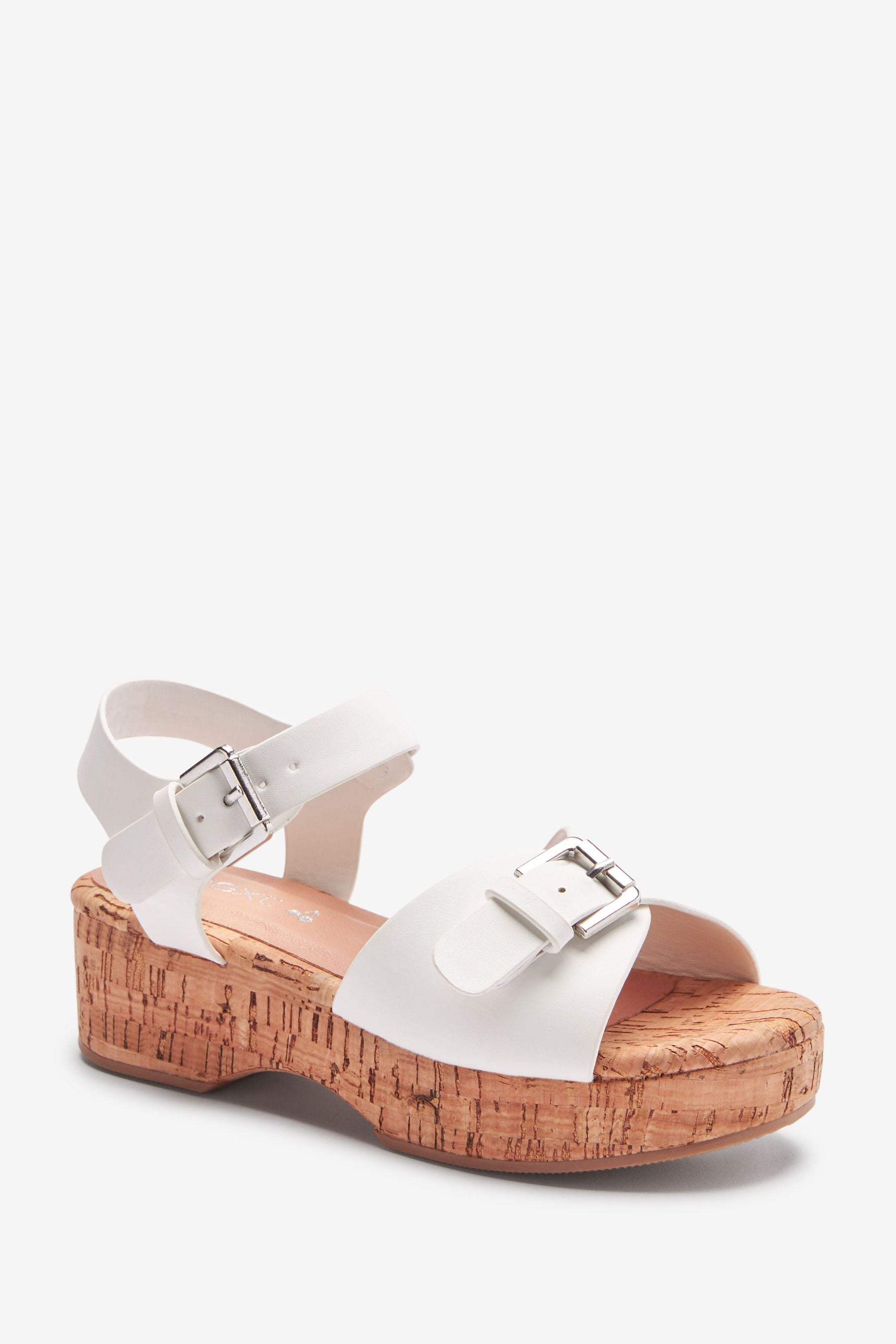 White Buckle Wedge Sandals