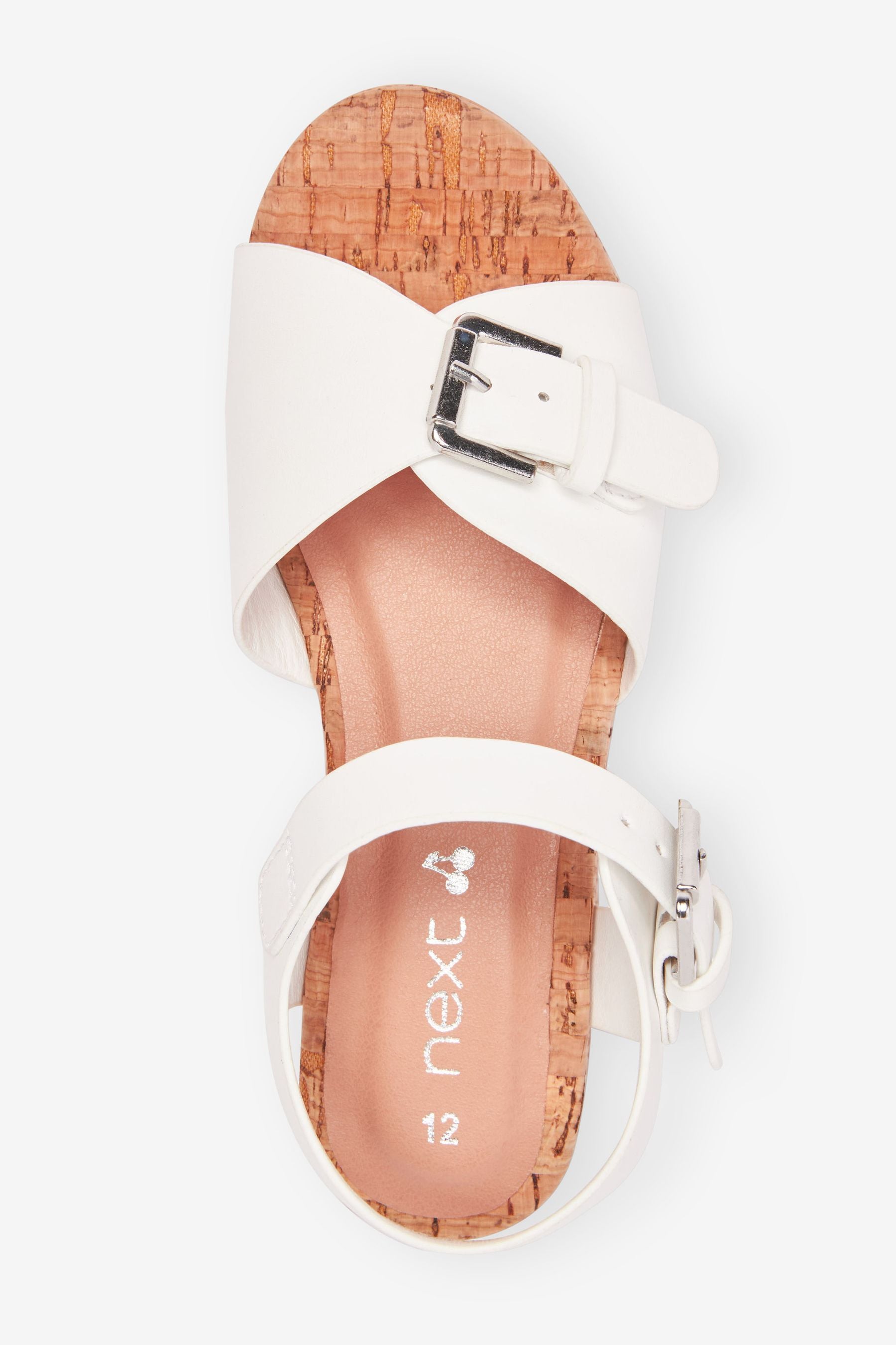 White Buckle Wedge Sandals