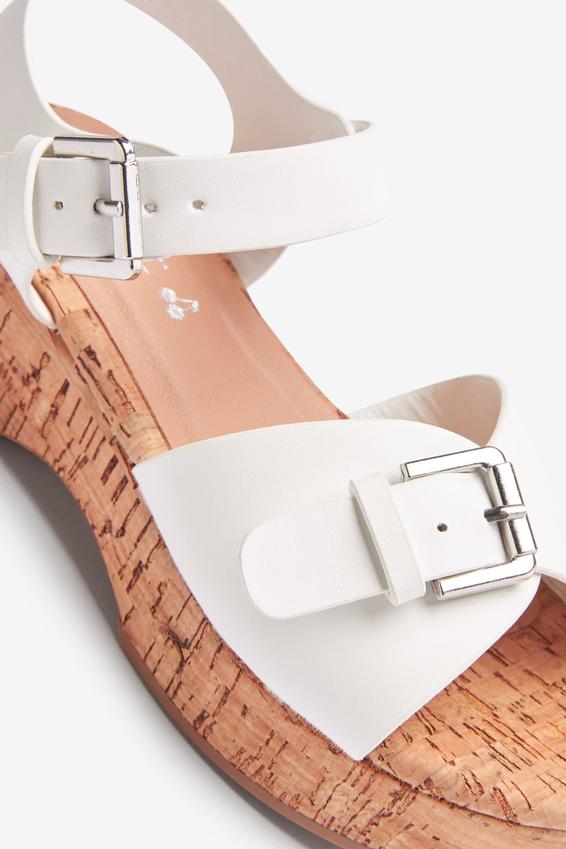 White Buckle Wedge Sandals