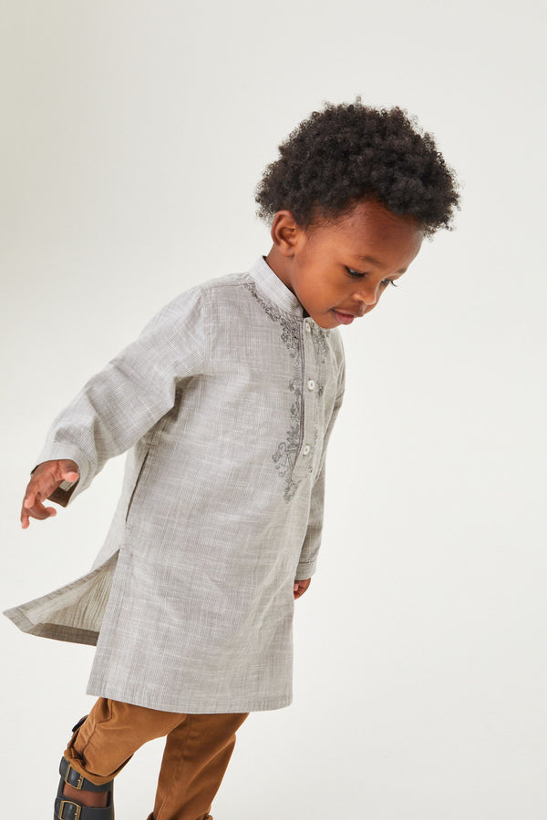 Grey Embroidered Boys Kurta (3mths-7yrs)