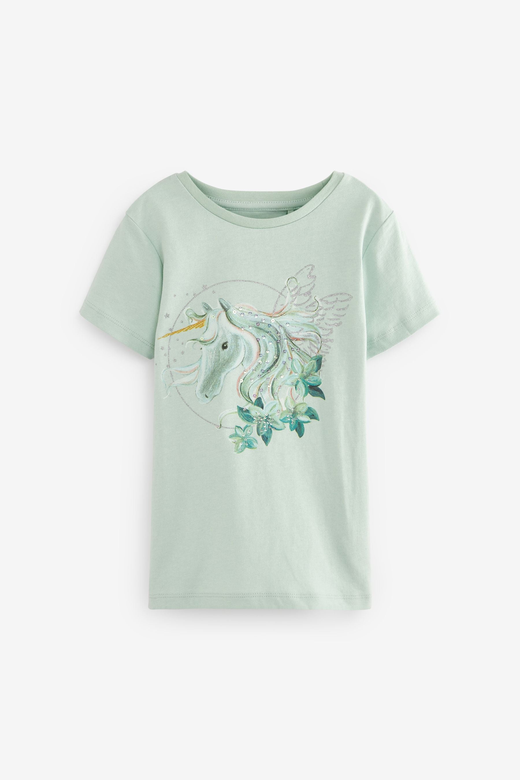 Mint Green Sequin Unicorn Short Sleeve T-Shirt (3-16yrs)