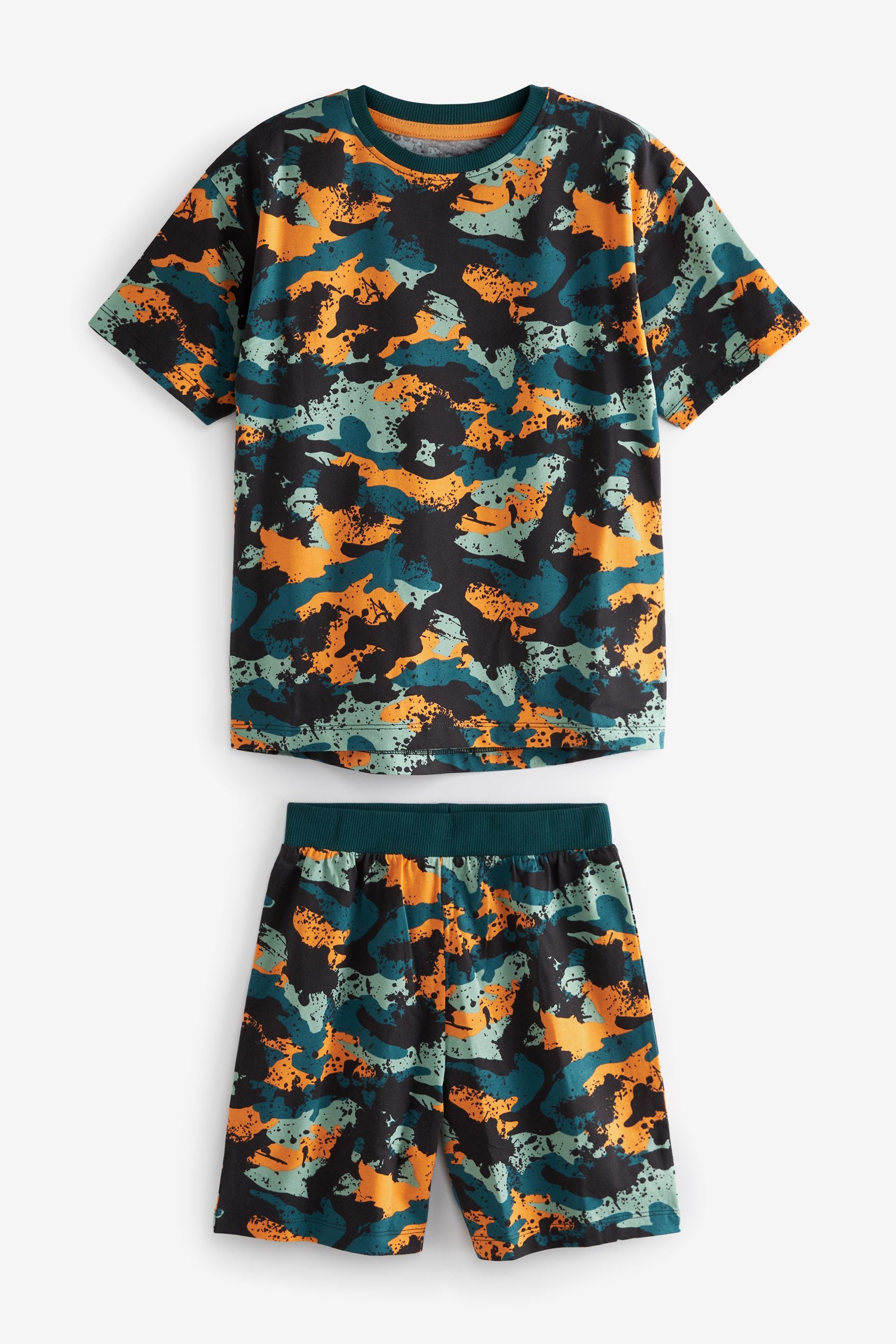 Green/ Orange Camouflage 3 Pack Short Pyjamas (3-16yrs)