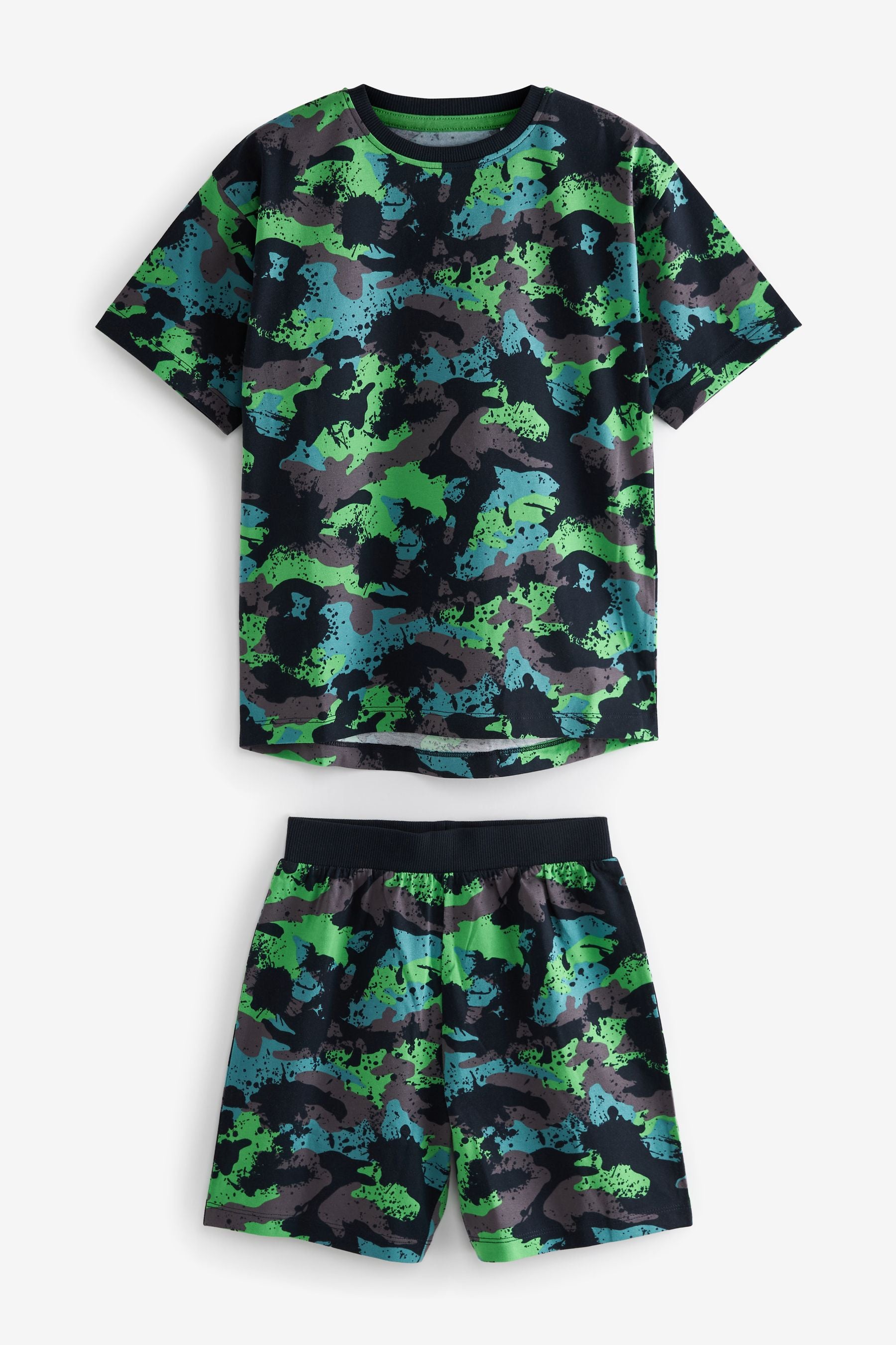 Green/ Orange Camouflage 3 Pack Short Pyjamas (3-16yrs)