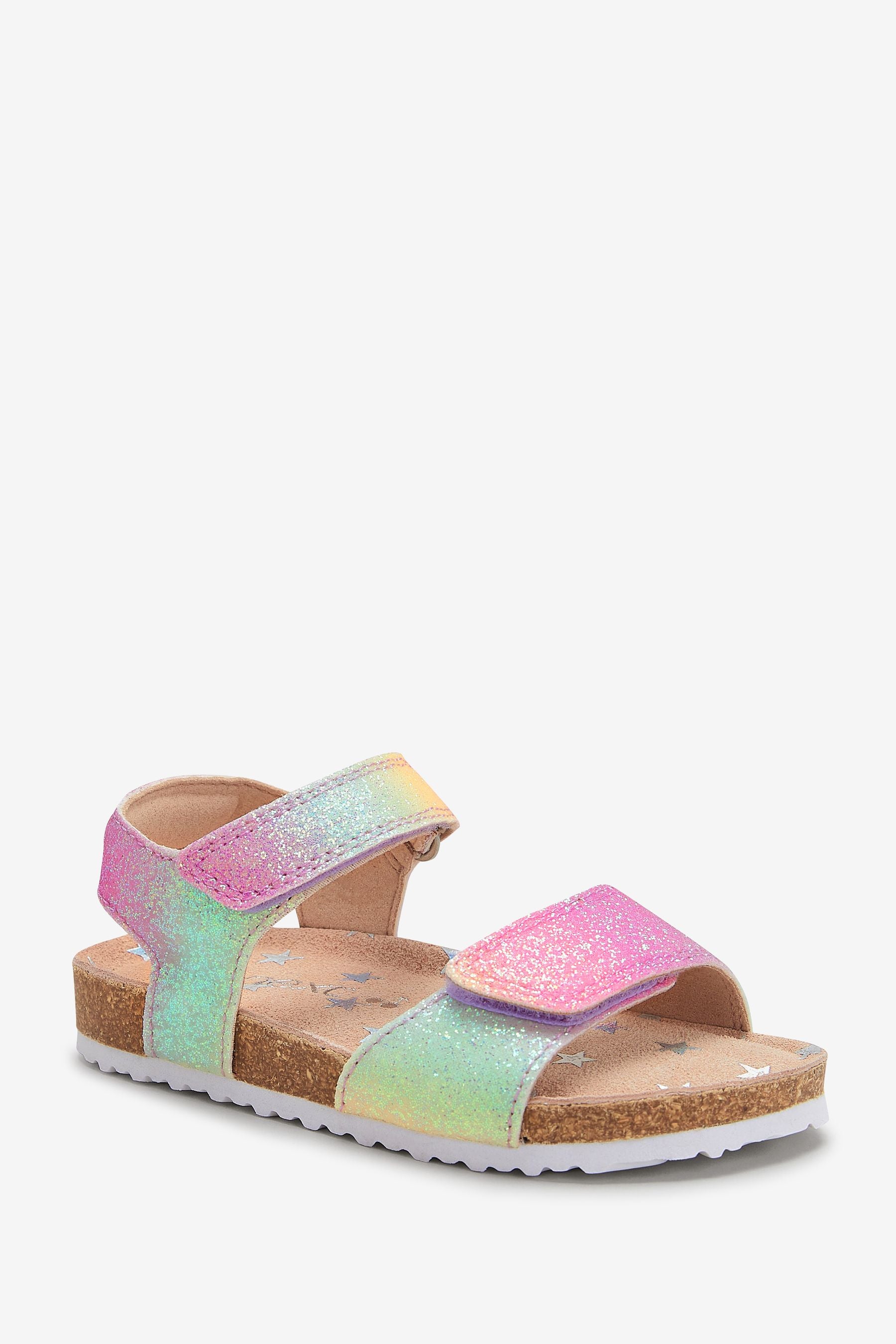 Rainbow Glitter Adjustable Strap Corkbed Sandals