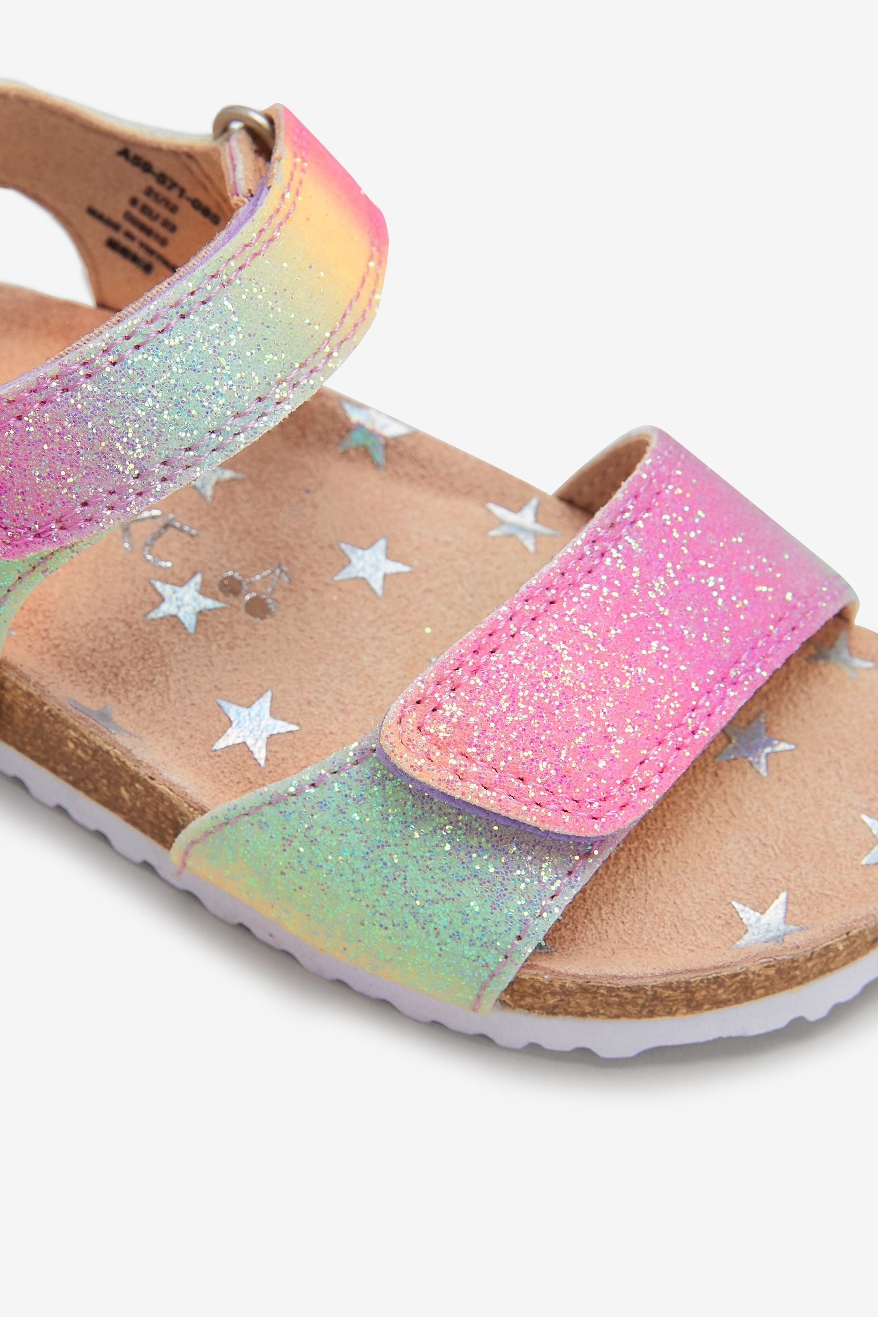 Rainbow Glitter Adjustable Strap Corkbed Sandals