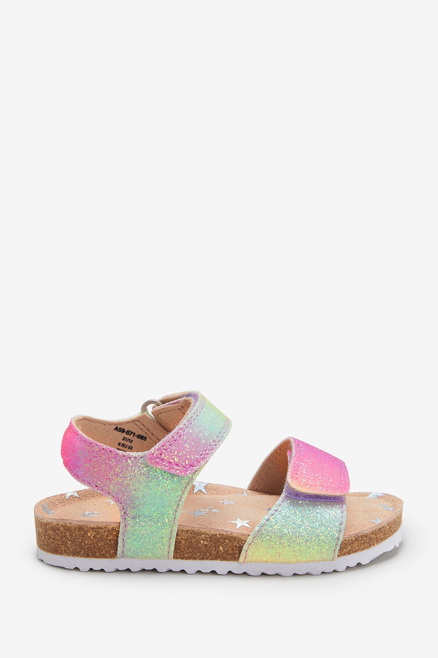 Rainbow Glitter Adjustable Strap Corkbed Sandals