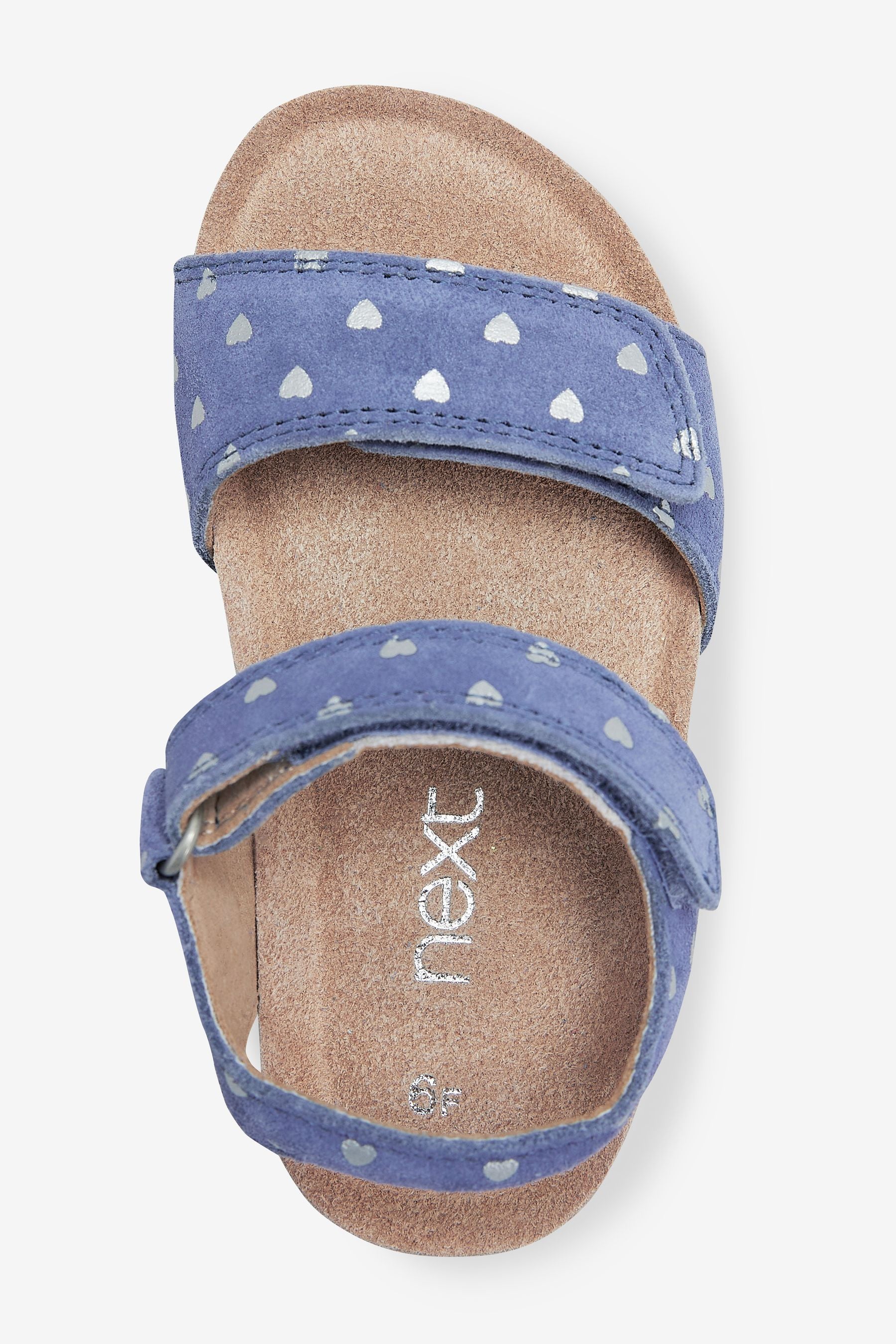 Blue Leather Heart Print Adjustable Strap Corkbed Sandals