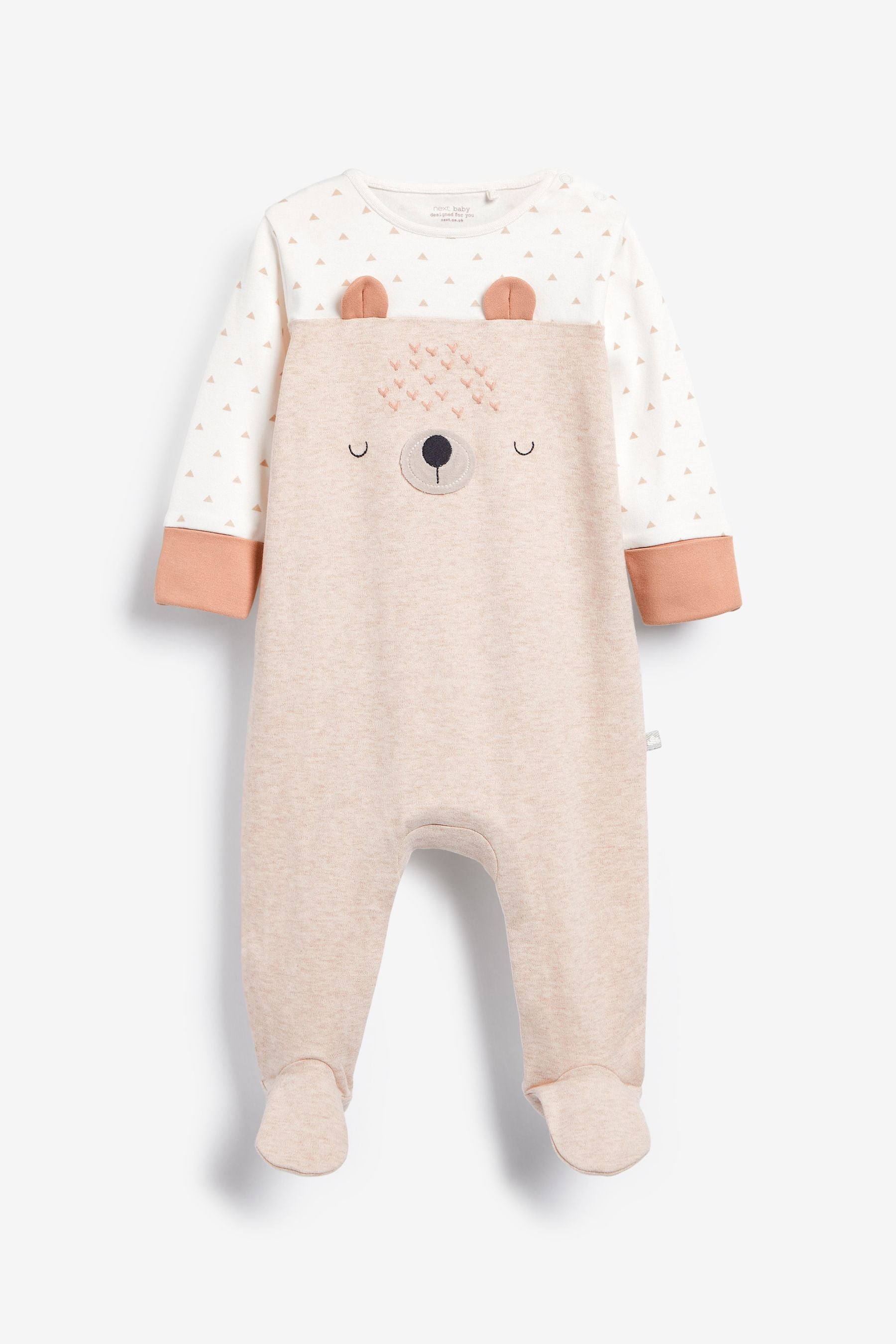 Neutral Bear Face Baby Sleepsuits 3 Pack (0-2yrs)