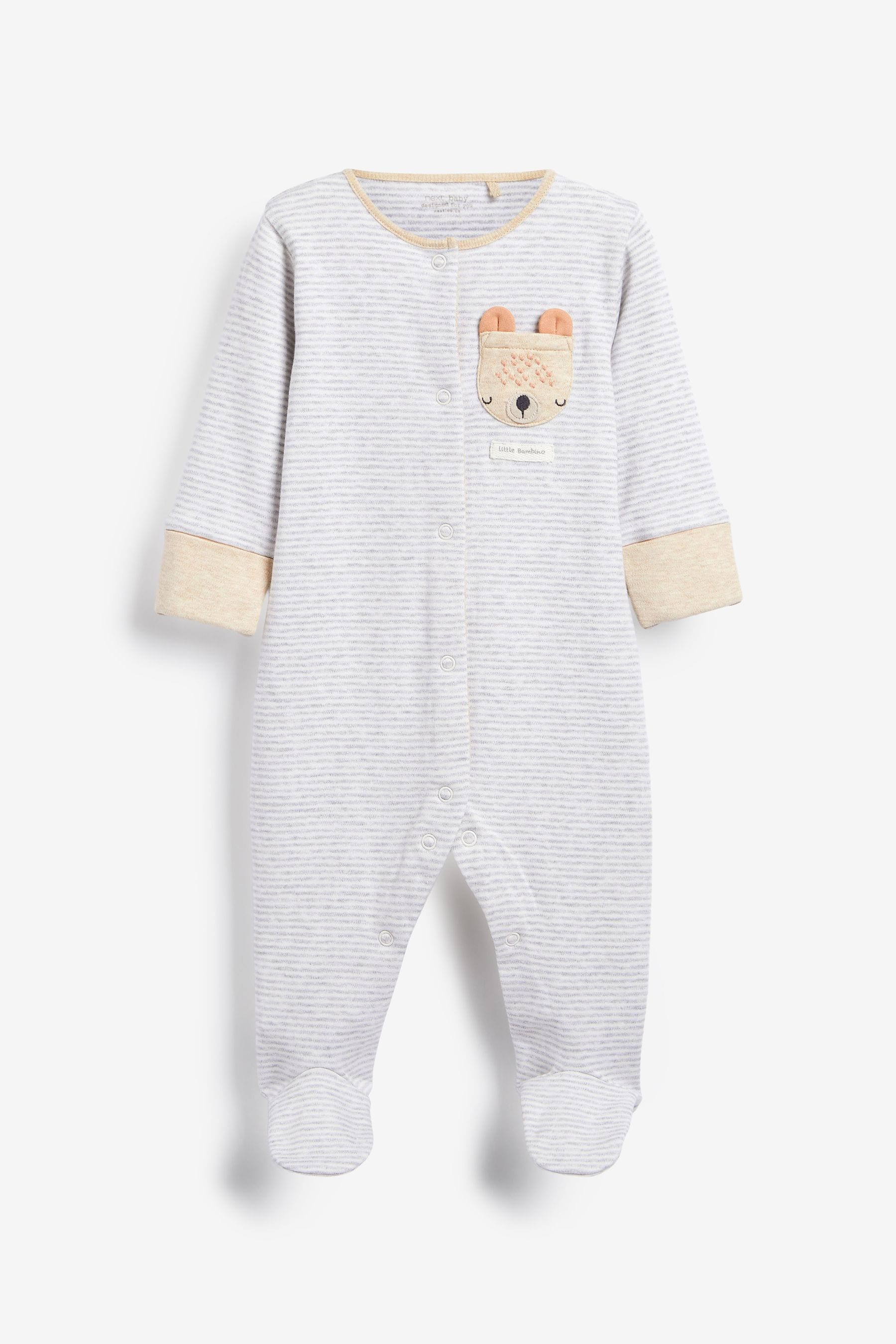 Neutral Bear Face Baby Sleepsuits 3 Pack (0-2yrs)