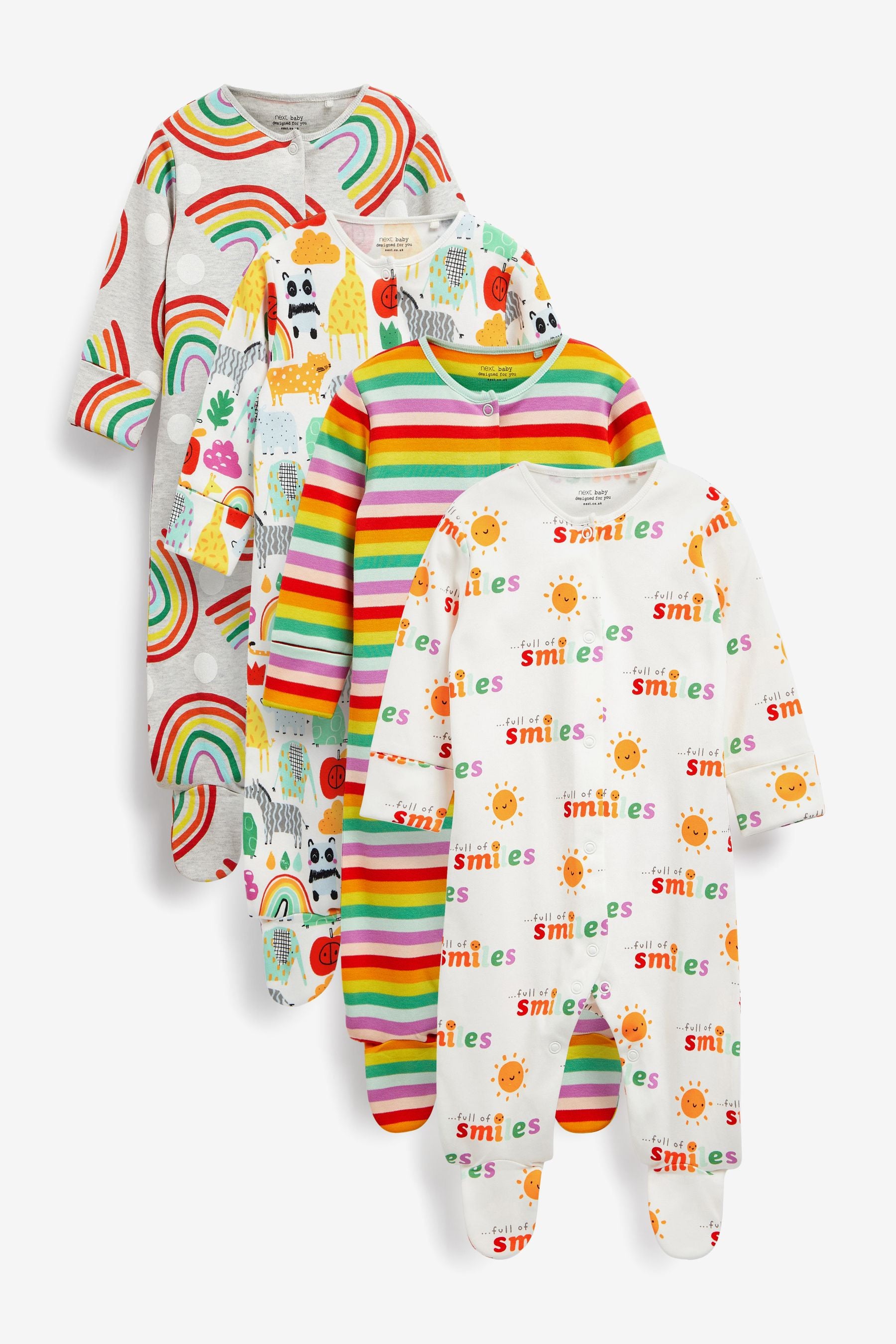 Bright Rainbow 4 Pack Sleepsuits (0mths-2yrs)