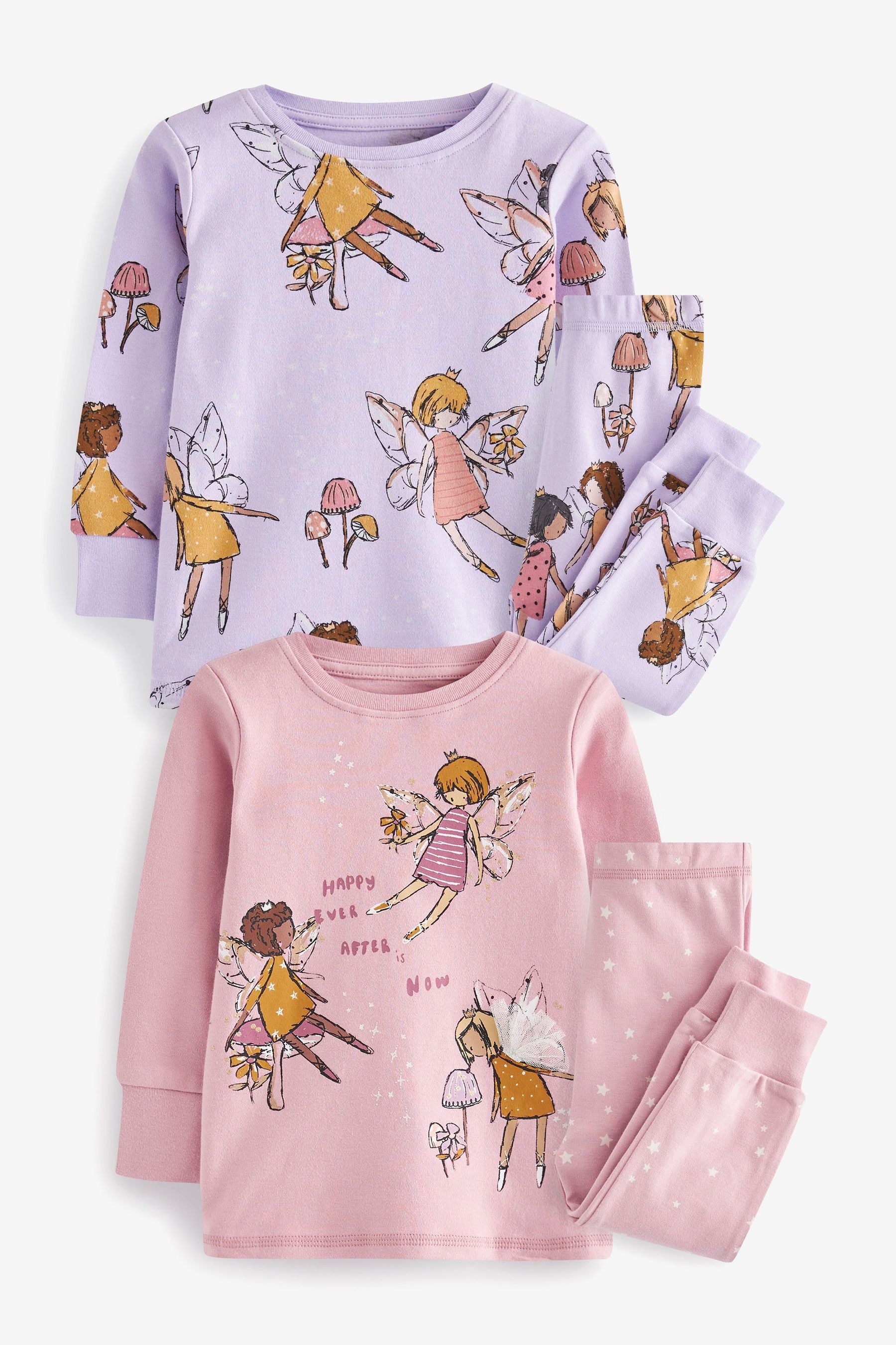 Pink/Lilac Fairy Graphic Pyjamas 2Pk