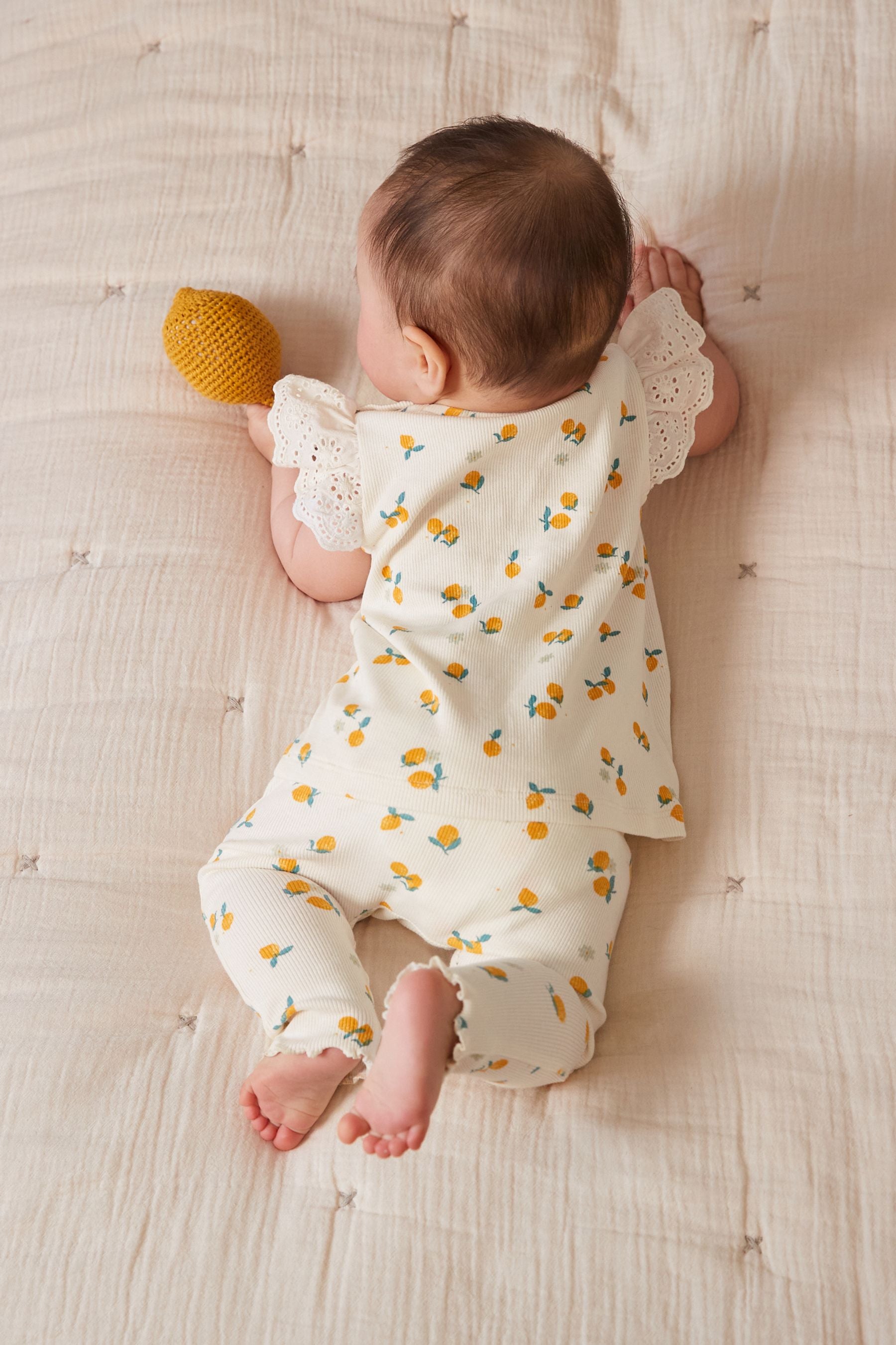 White/Lemon 2 Piece Baby Rib T-Shirt And Legging Set