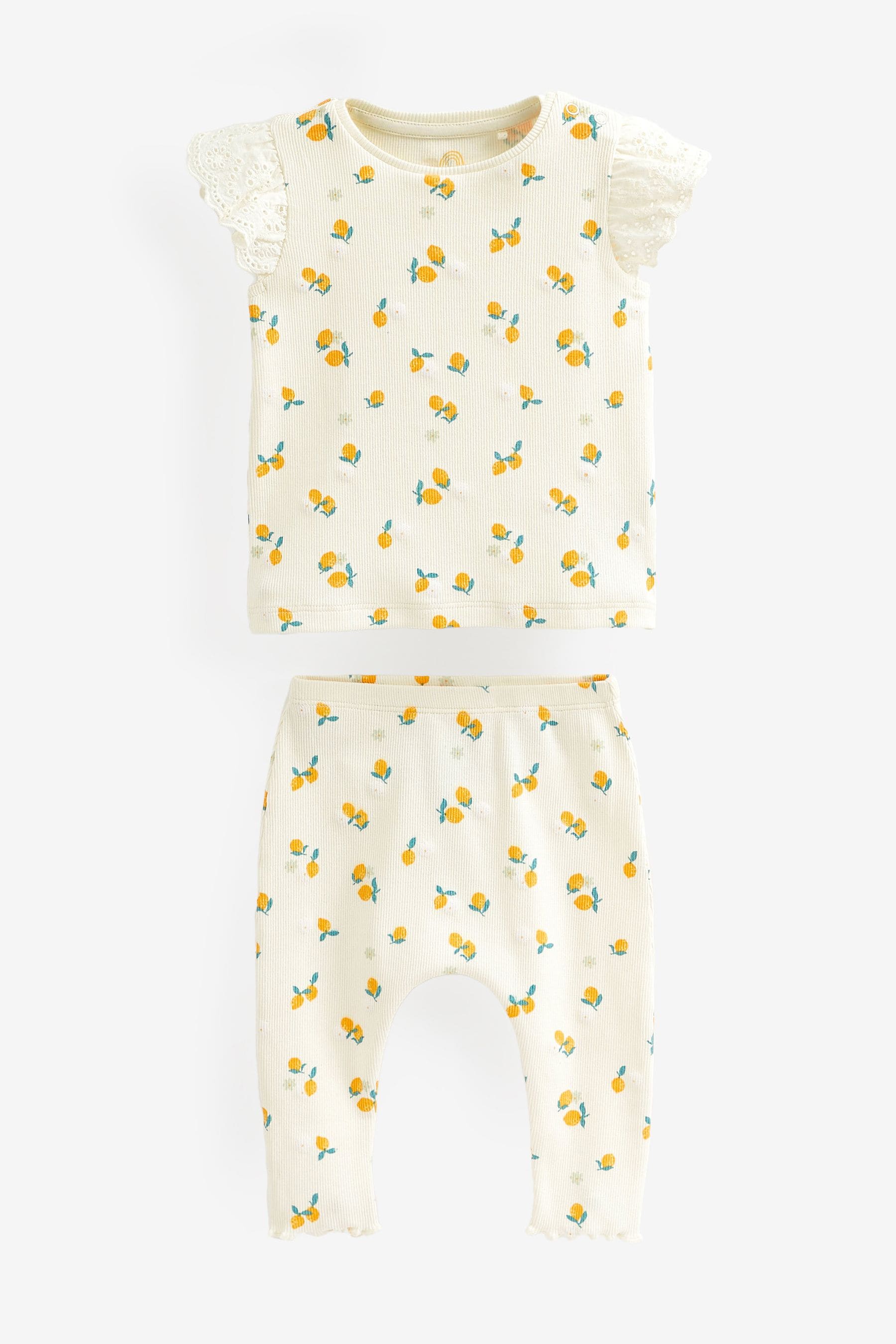 White/Lemon 2 Piece Baby Rib T-Shirt And Legging Set