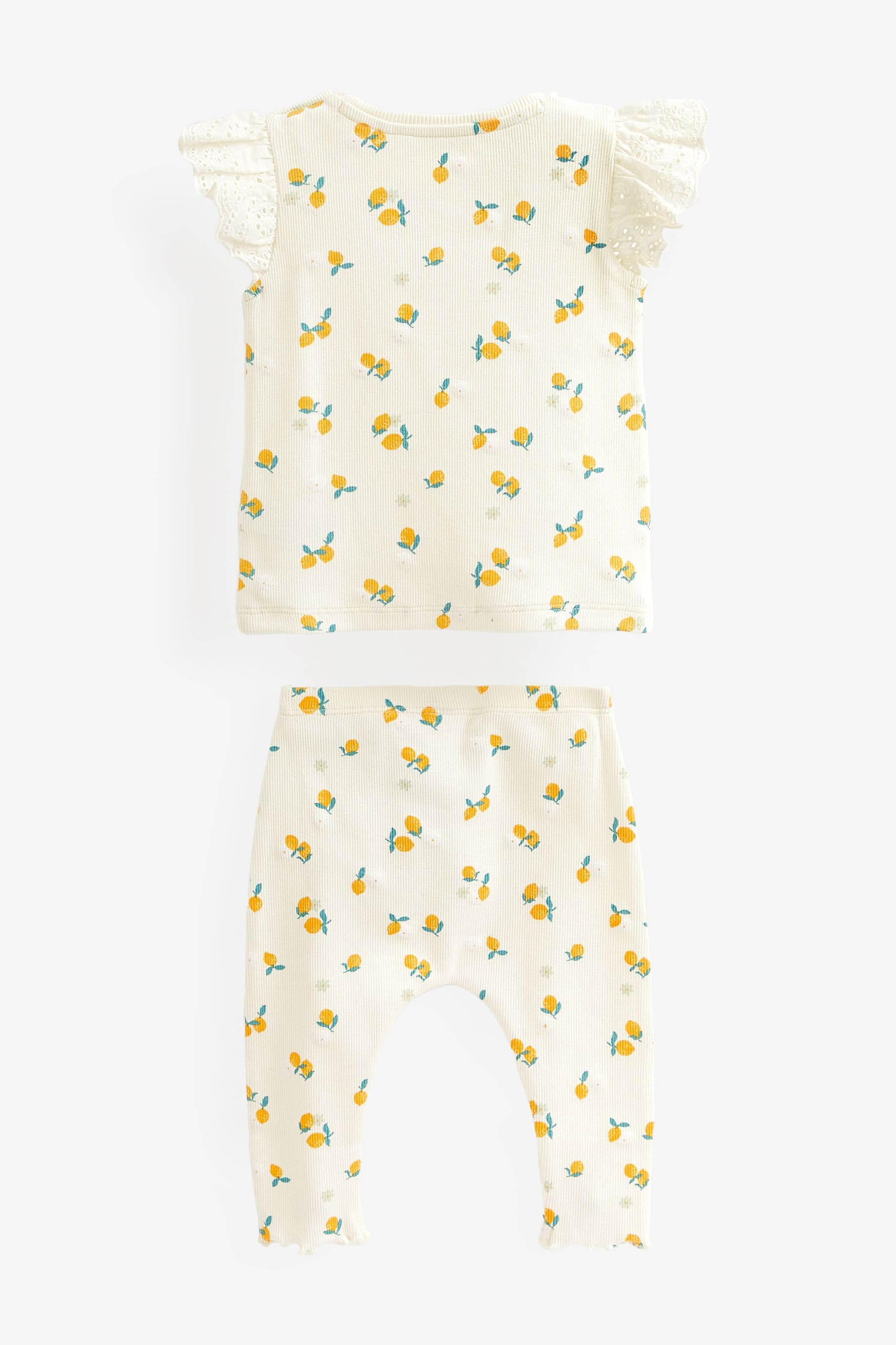 White/Lemon 2 Piece Baby Rib T-Shirt And Legging Set