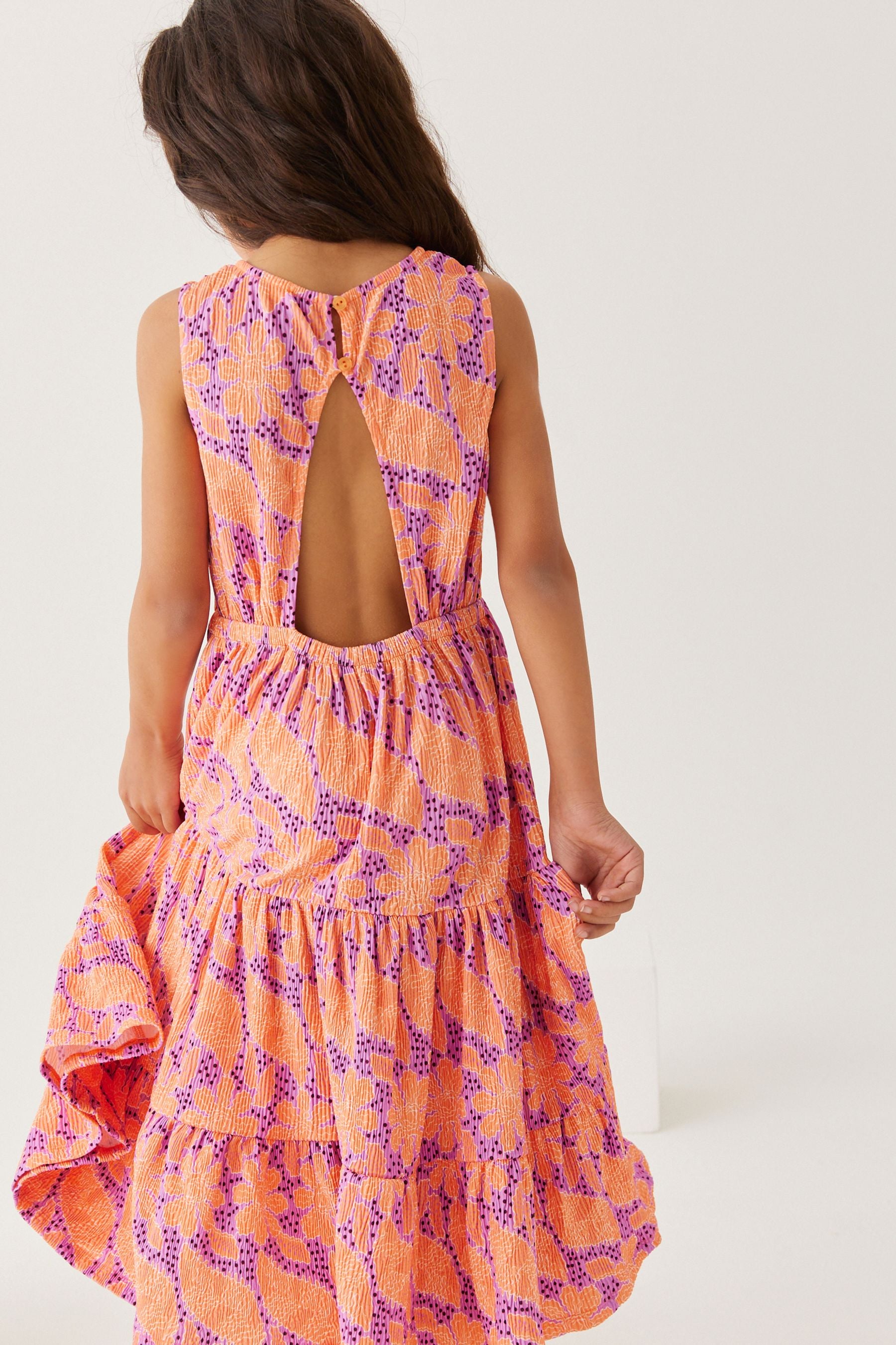 Orange/Pink Floral Tiered Maxi Dress (3-16yrs)