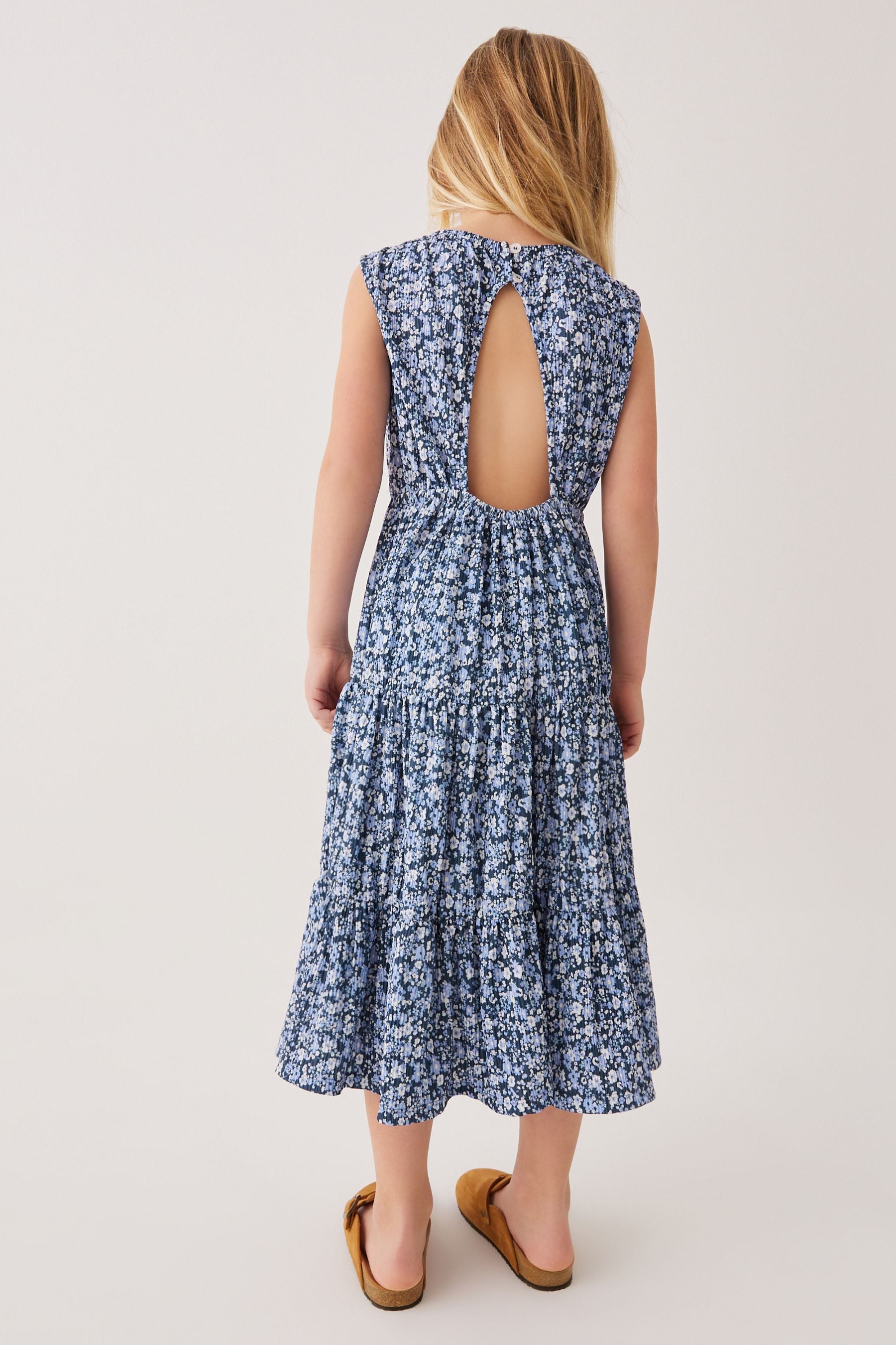 Blue Floral Tiered Maxi Dress (3-16yrs)