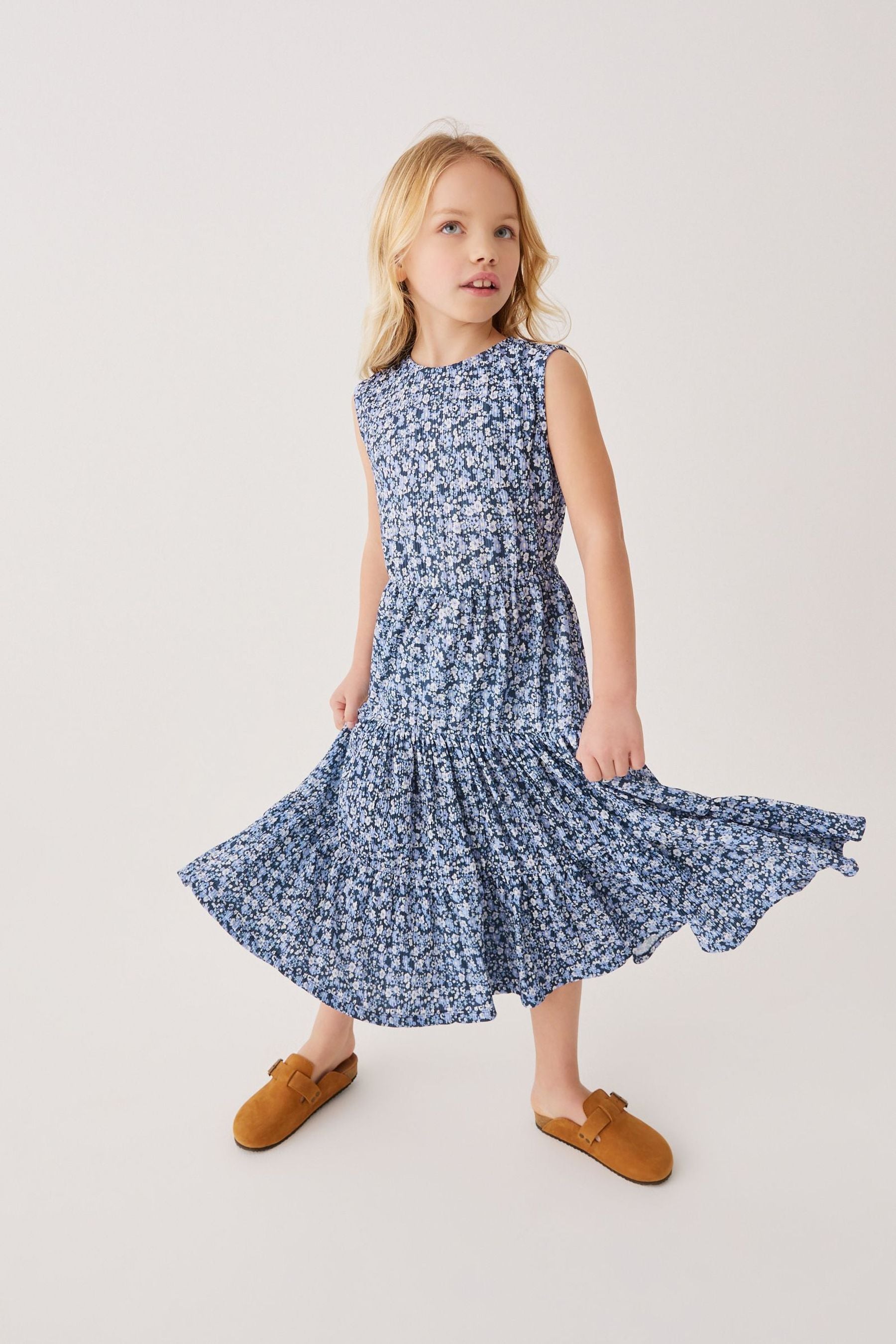 Blue Floral Tiered Maxi Dress (3-16yrs)