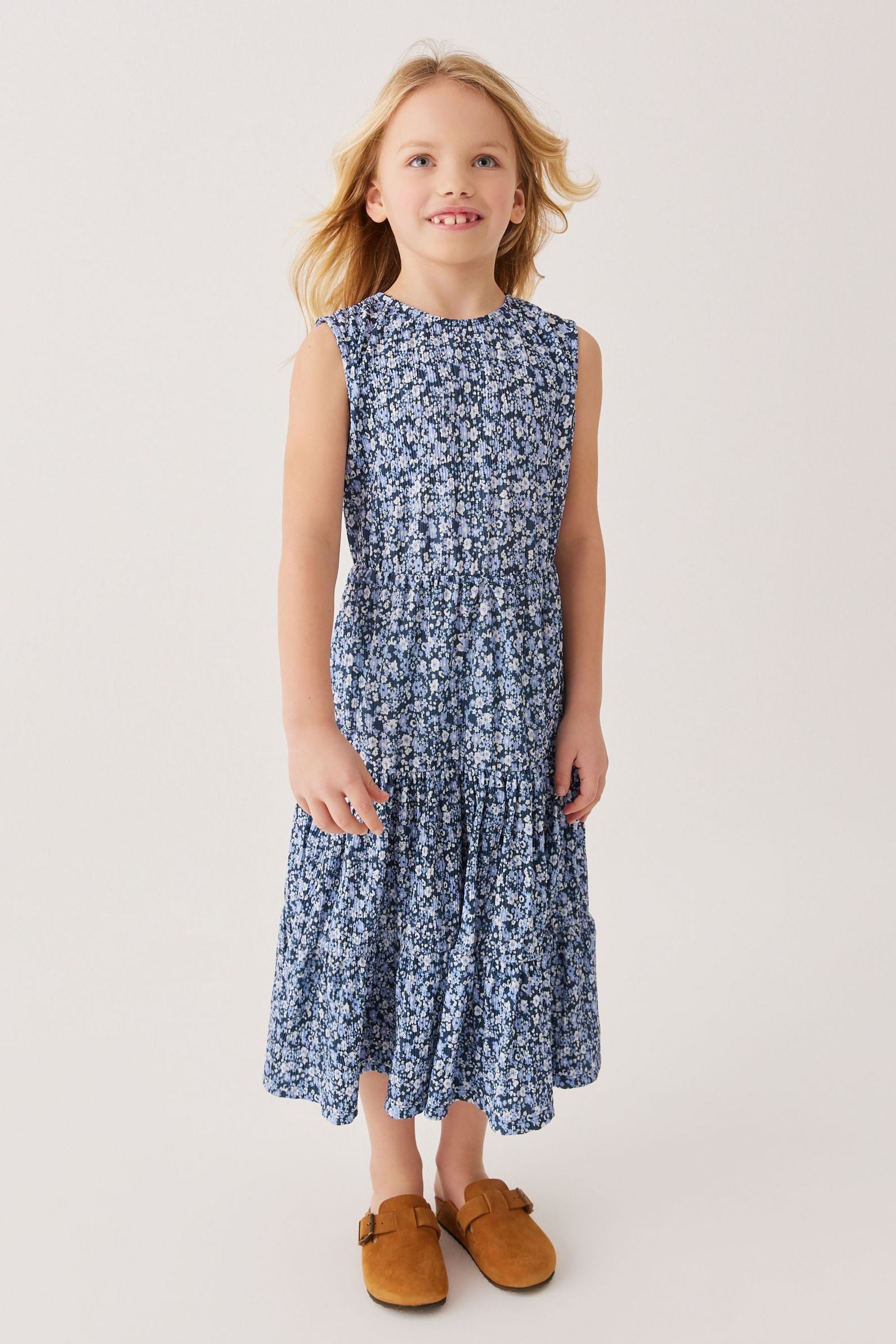 Blue Floral Tiered Maxi Dress (3-16yrs)