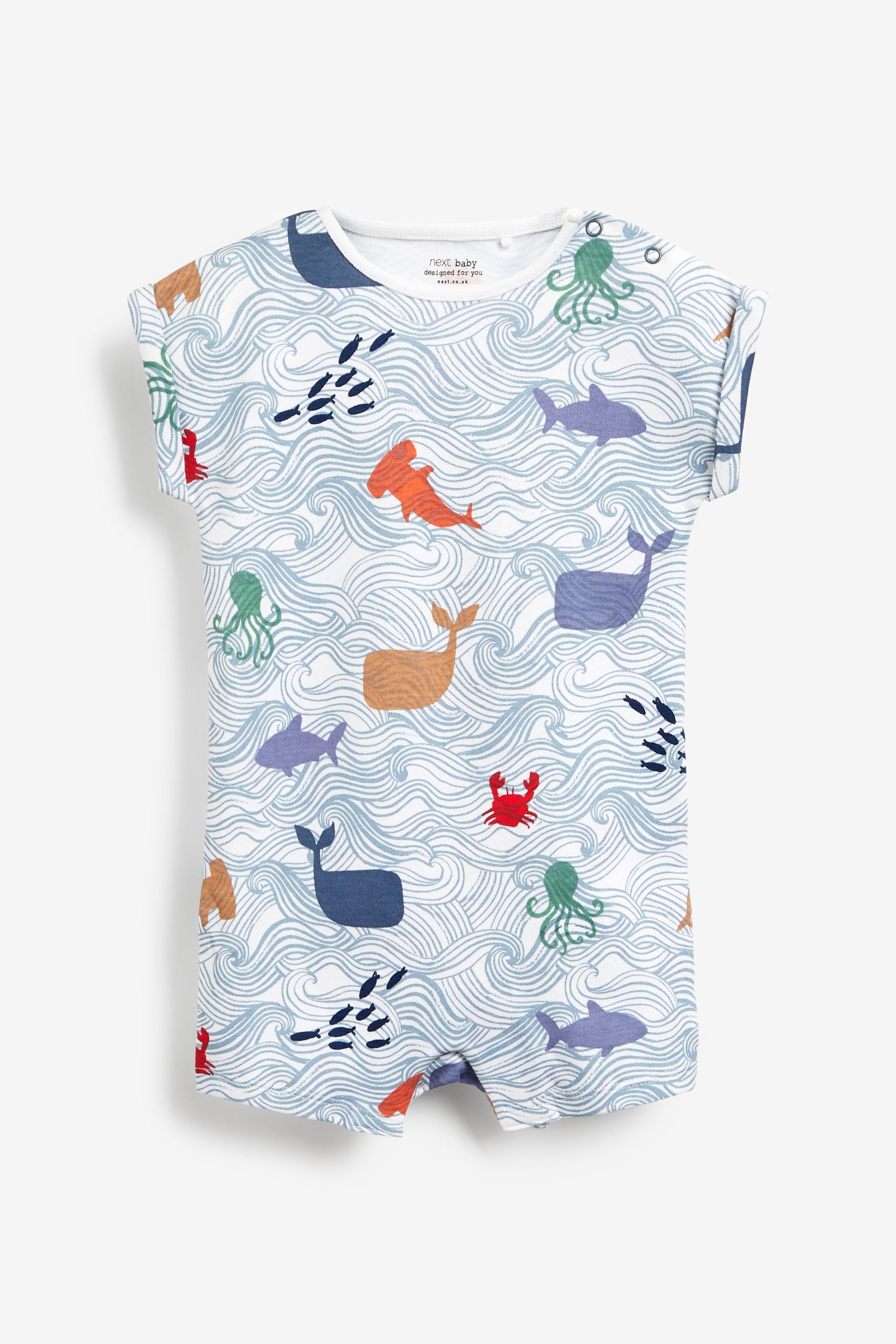 Blue Sealife 5 Pack Print Rompers (0mths-3yrs)