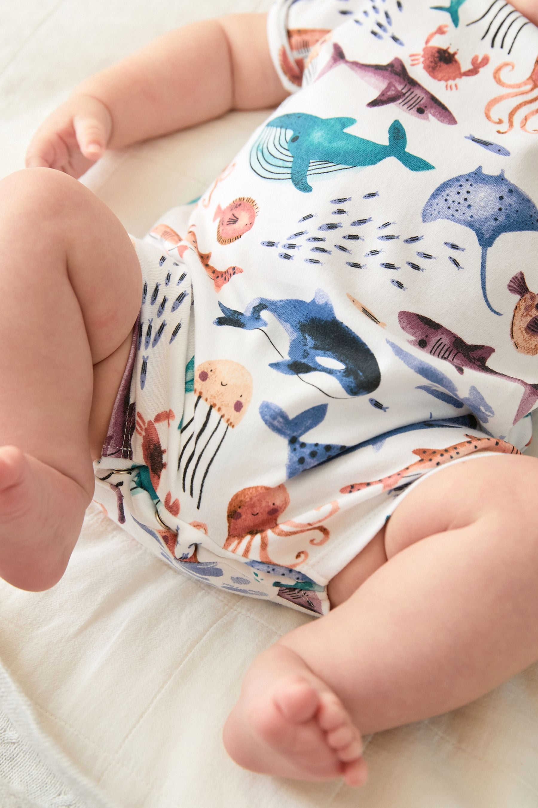 Blue/White Sealife Print Single Romper (0mths-3yrs)