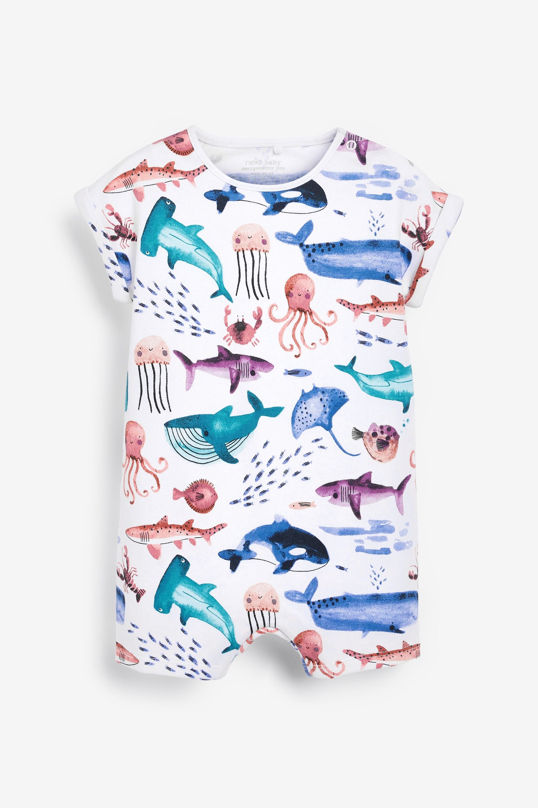 Blue/White Sealife Print Single Romper (0mths-3yrs)