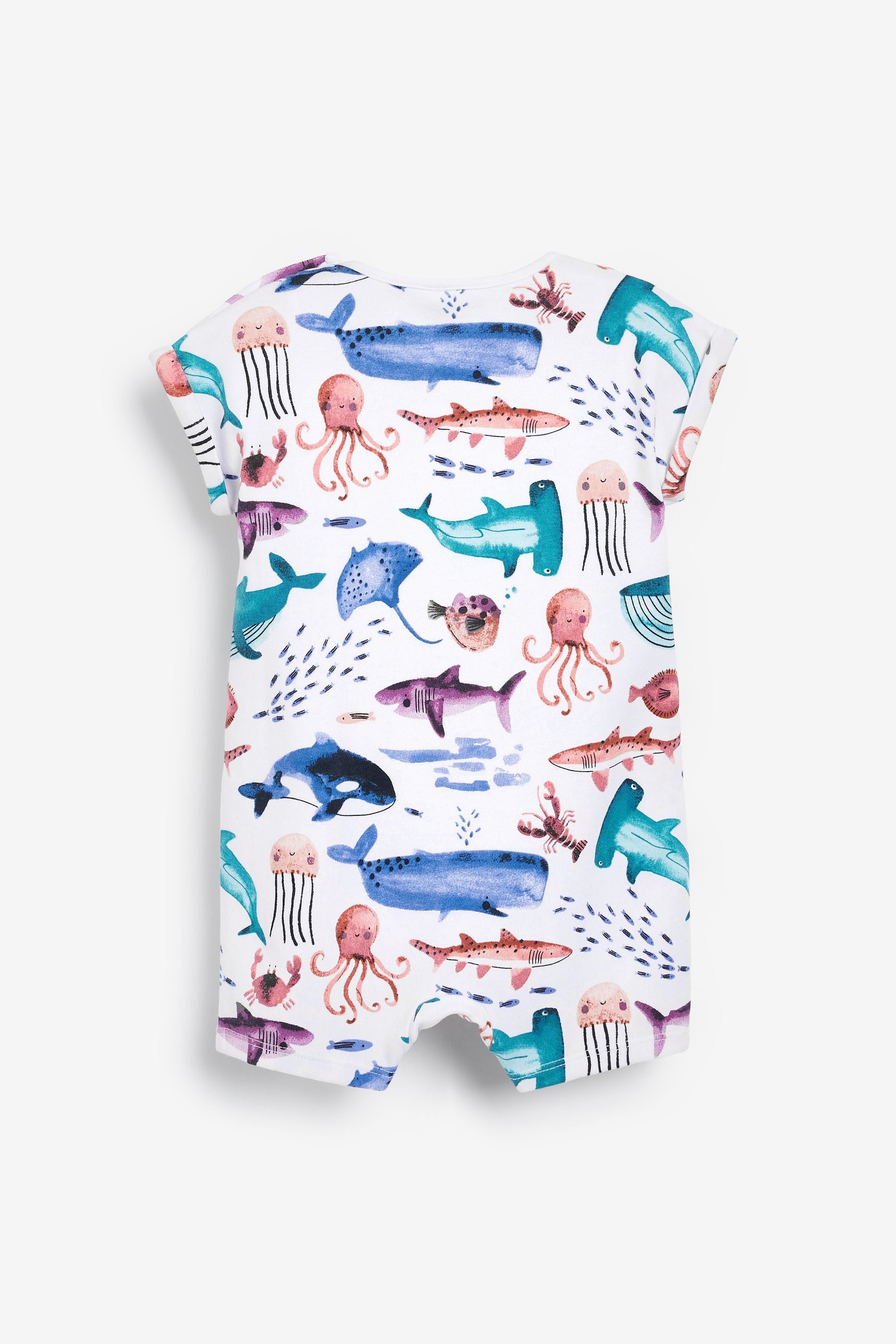 Blue/White Sealife Print Single Romper (0mths-3yrs)