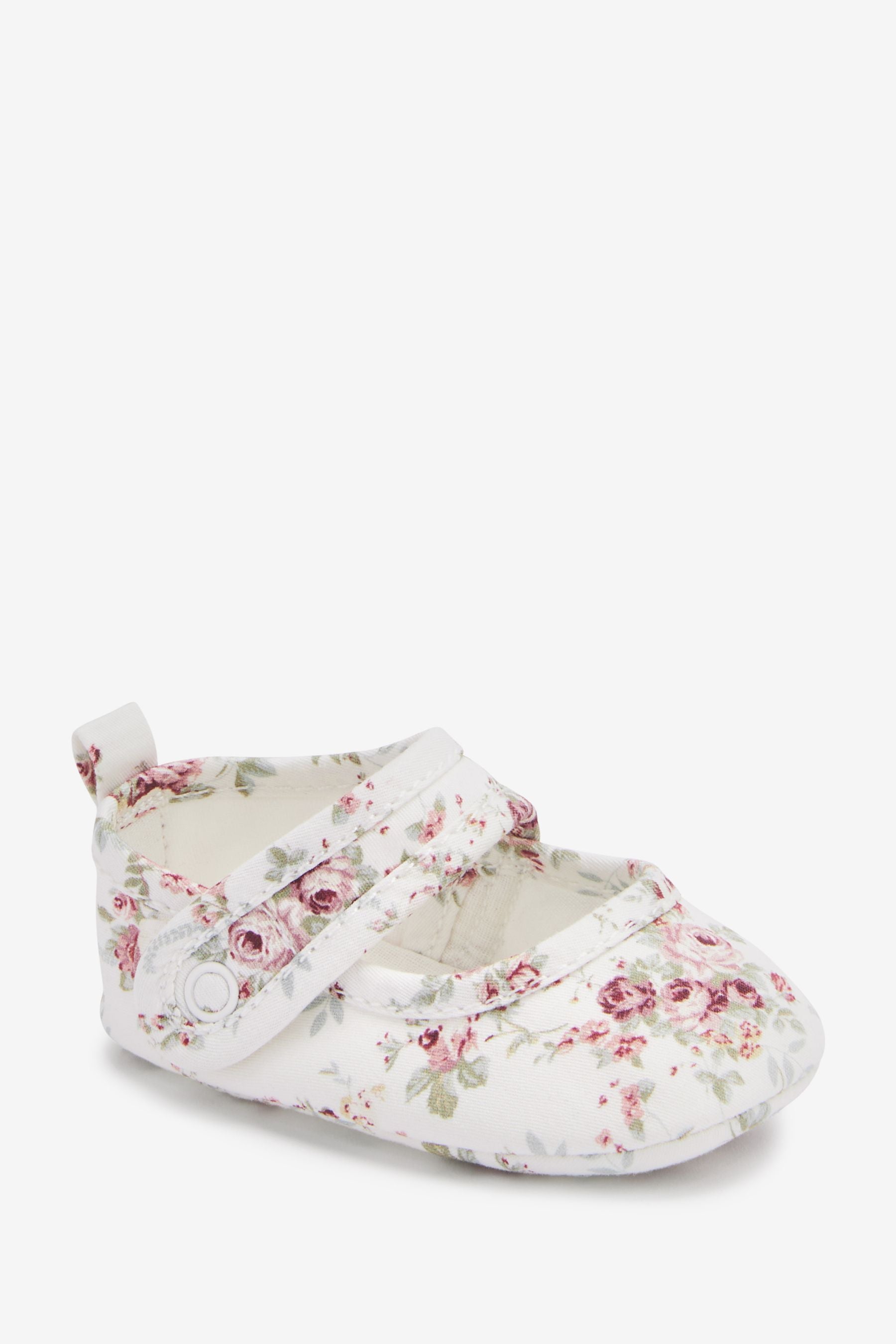 White Floral Cotton Mary Jane Baby Shoes (0-18mths)