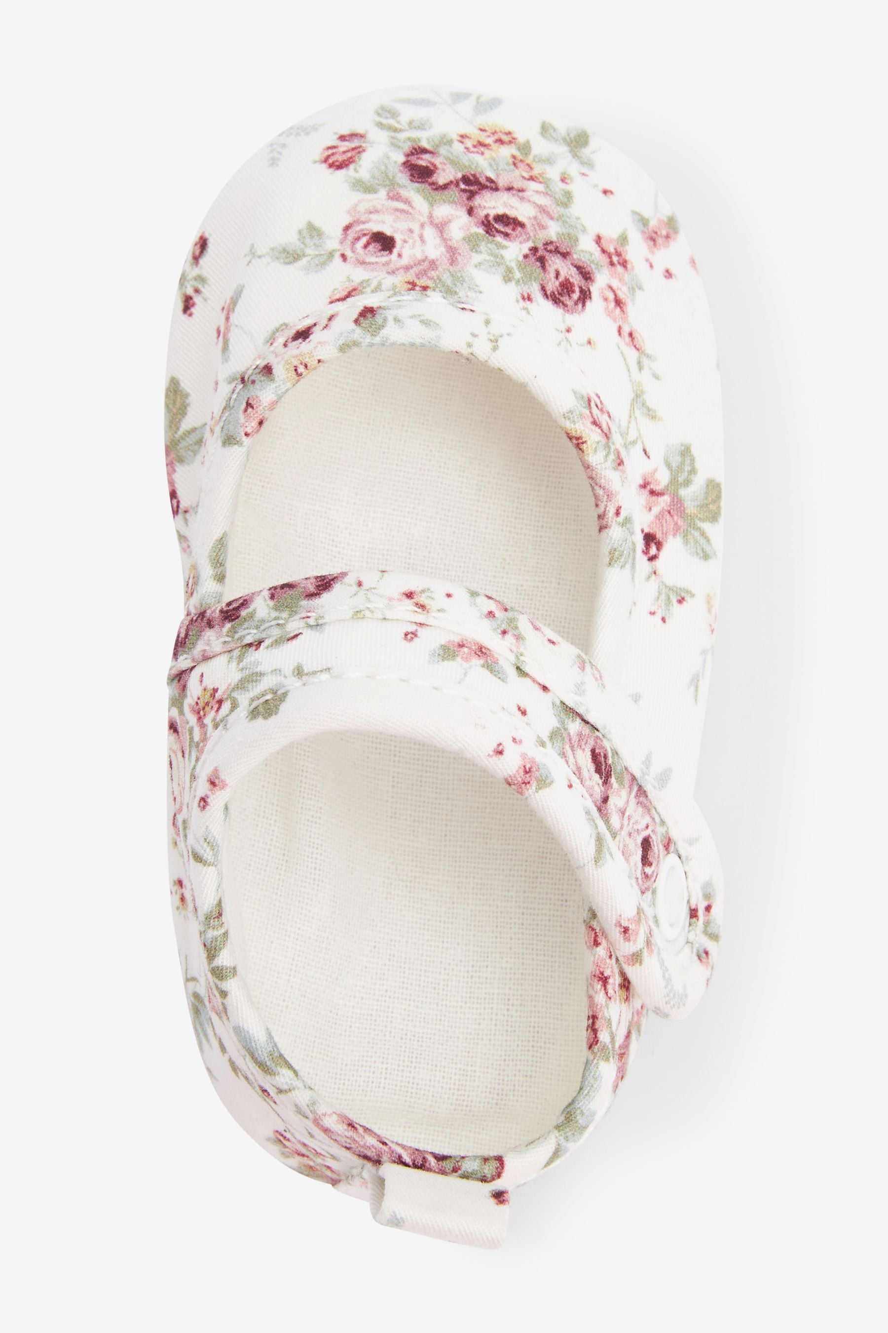 White Floral Cotton Mary Jane Baby Shoes (0-18mths)