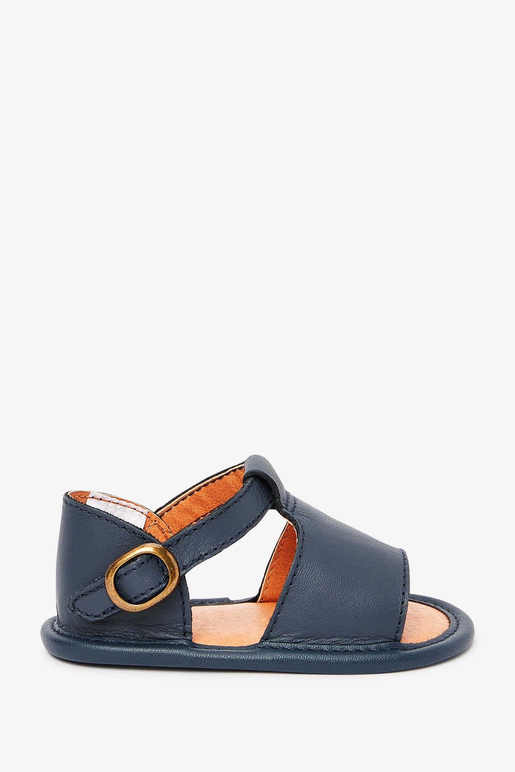 Navy Blue Leather Pram Sandals (0-24mths)