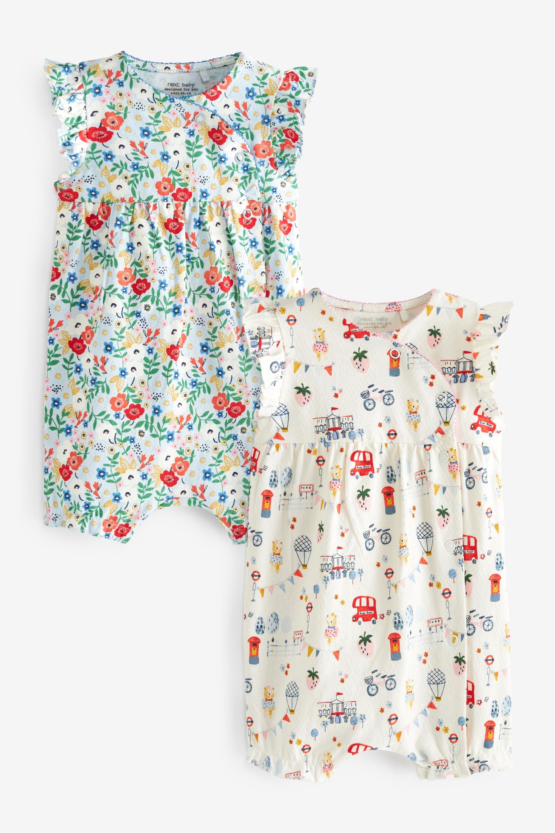 Red/Blue Floral Baby 2 Pack Rompers (0mths-3yrs)