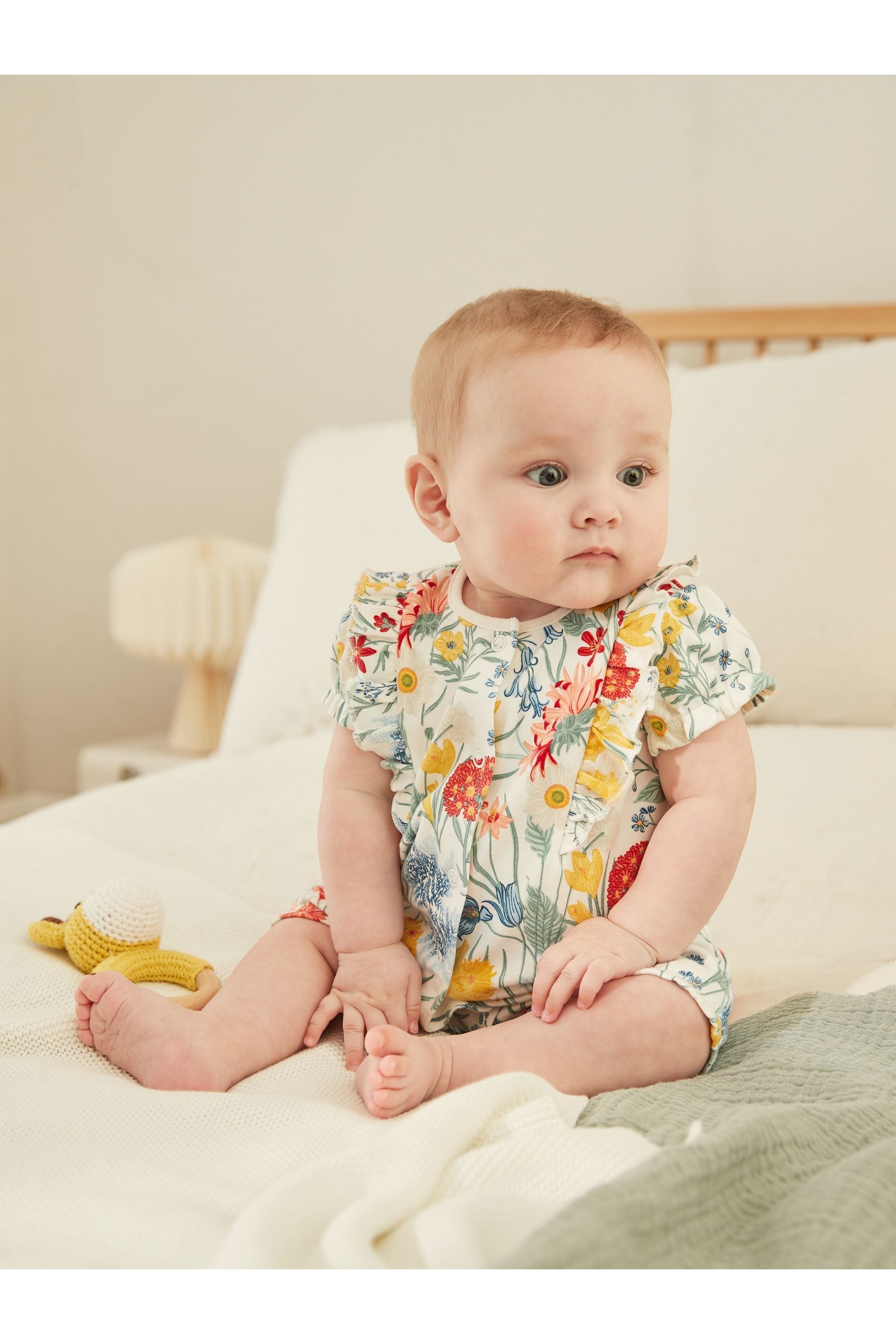 Yellow/White/Blue Floral 3 Pack Rompers (0mths-3yrs)