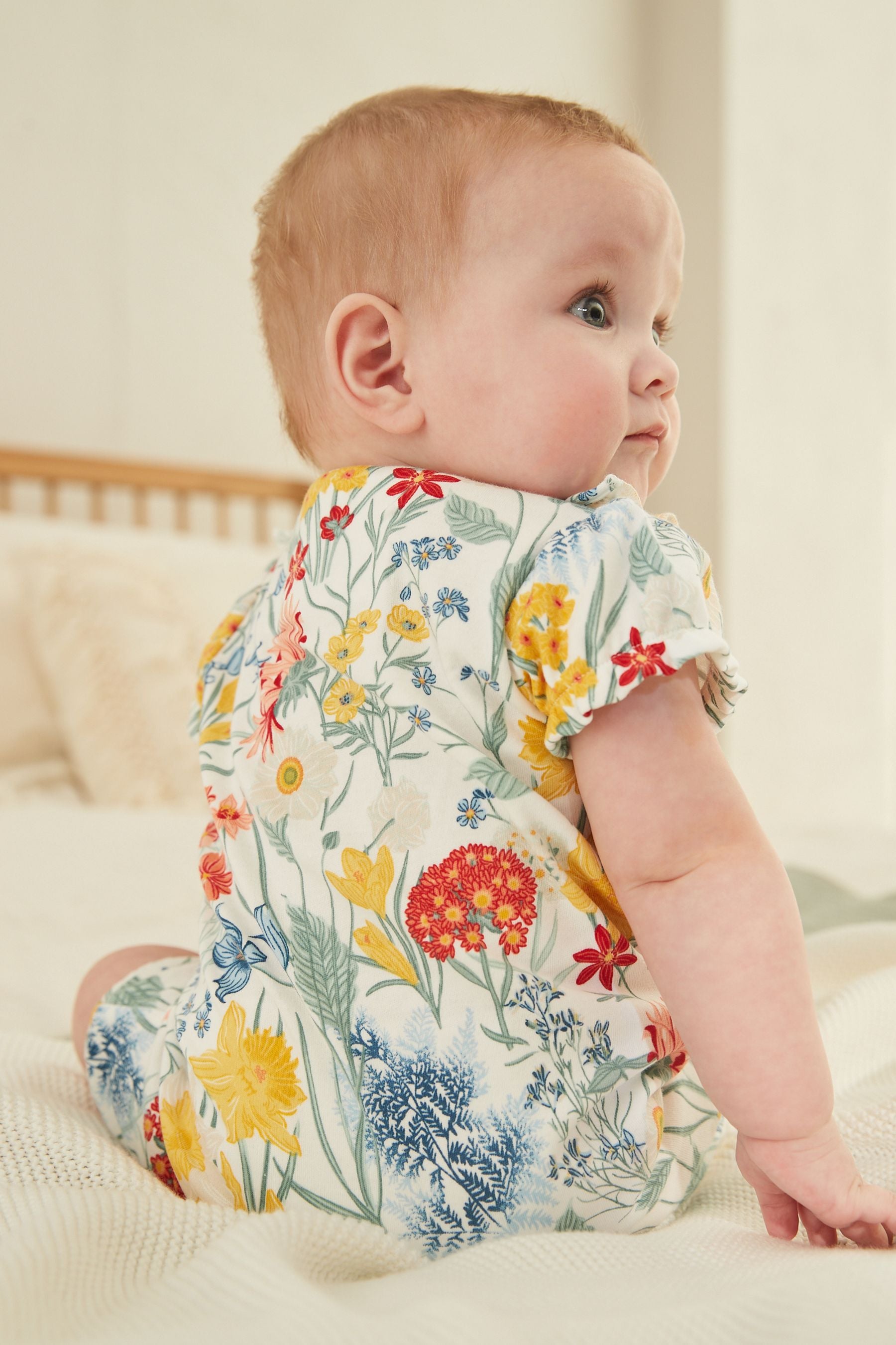 Yellow/White/Blue Floral 3 Pack Rompers (0mths-3yrs)