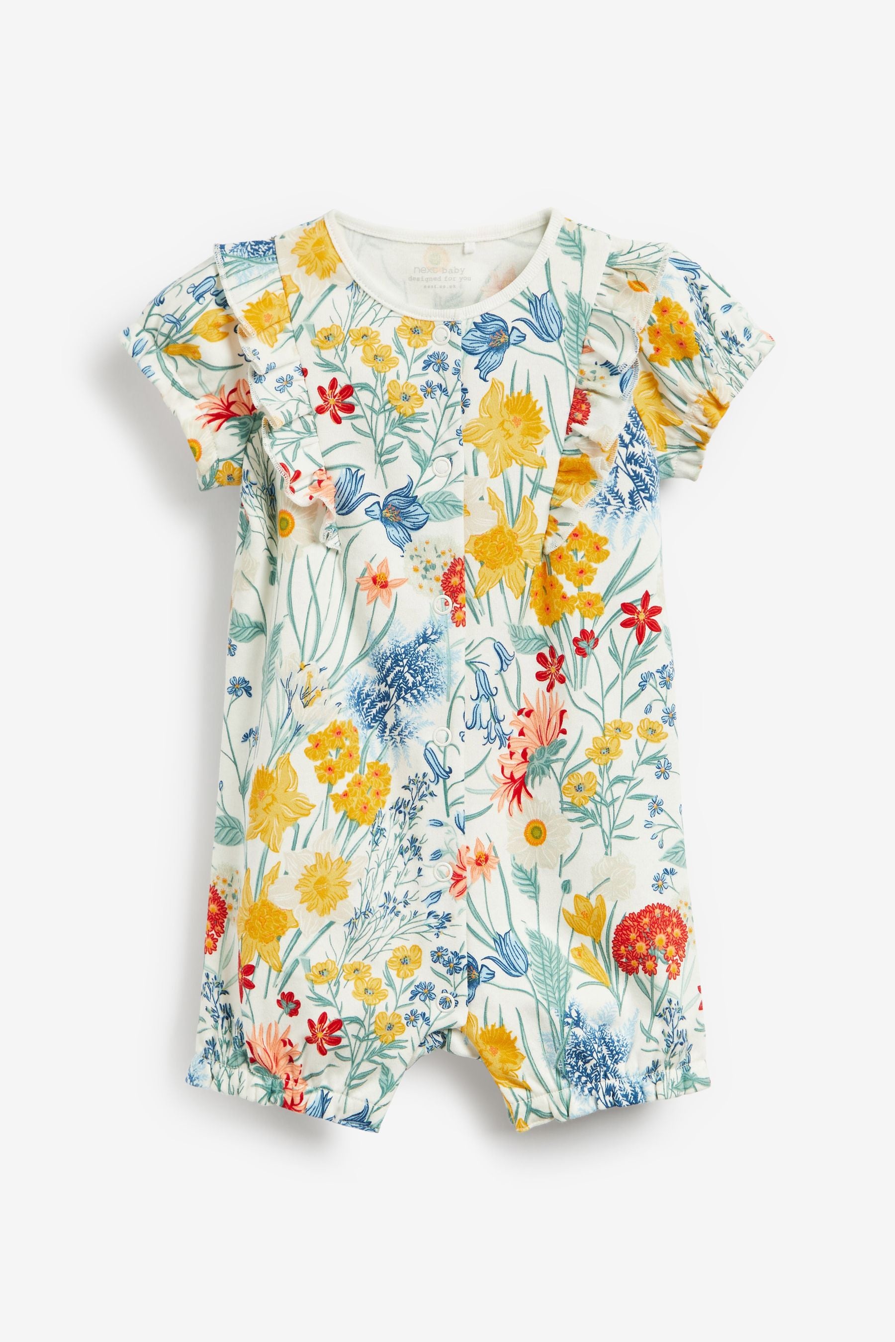 Yellow/White/Blue Floral 3 Pack Rompers (0mths-3yrs)