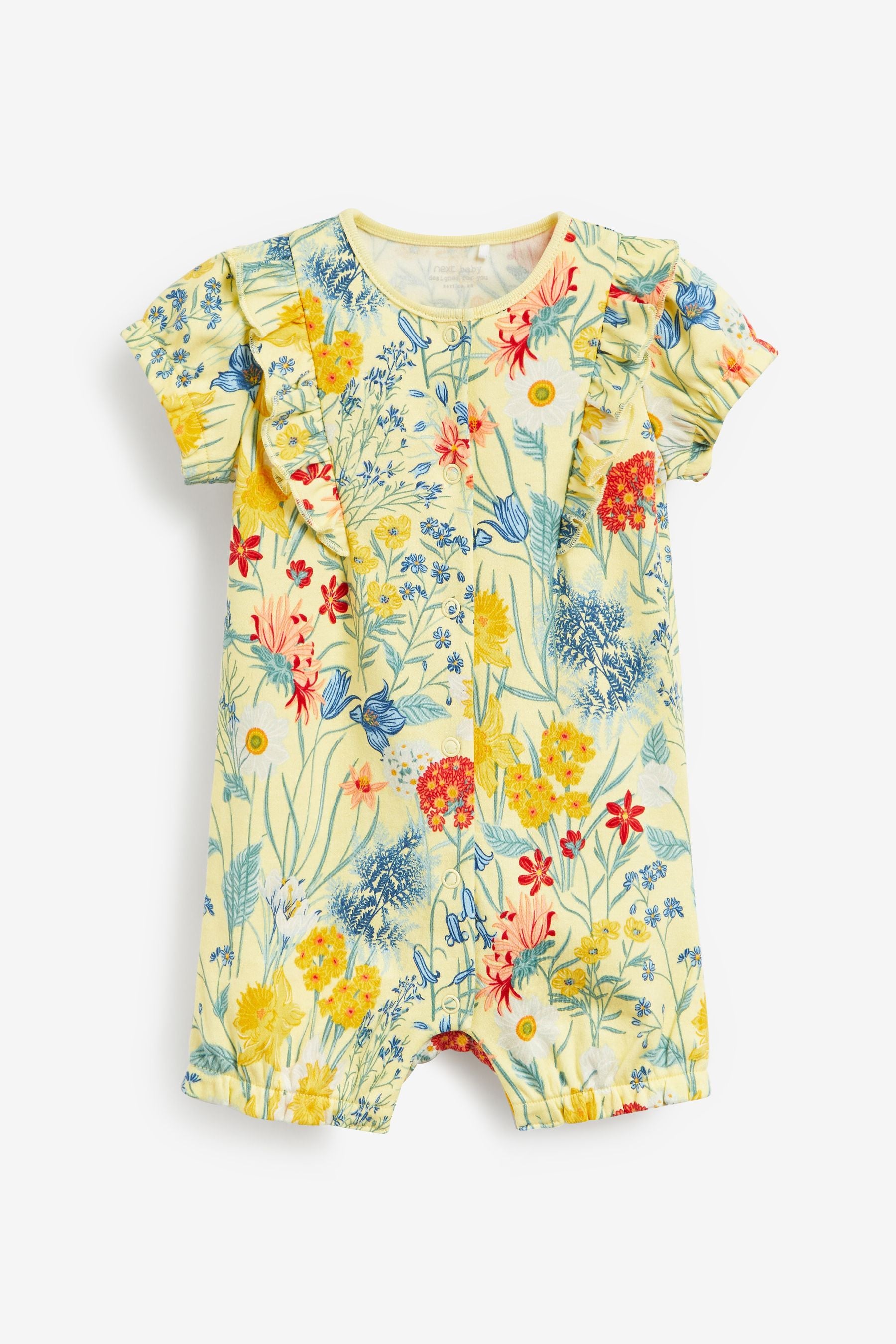 Yellow/White/Blue Floral 3 Pack Rompers (0mths-3yrs)