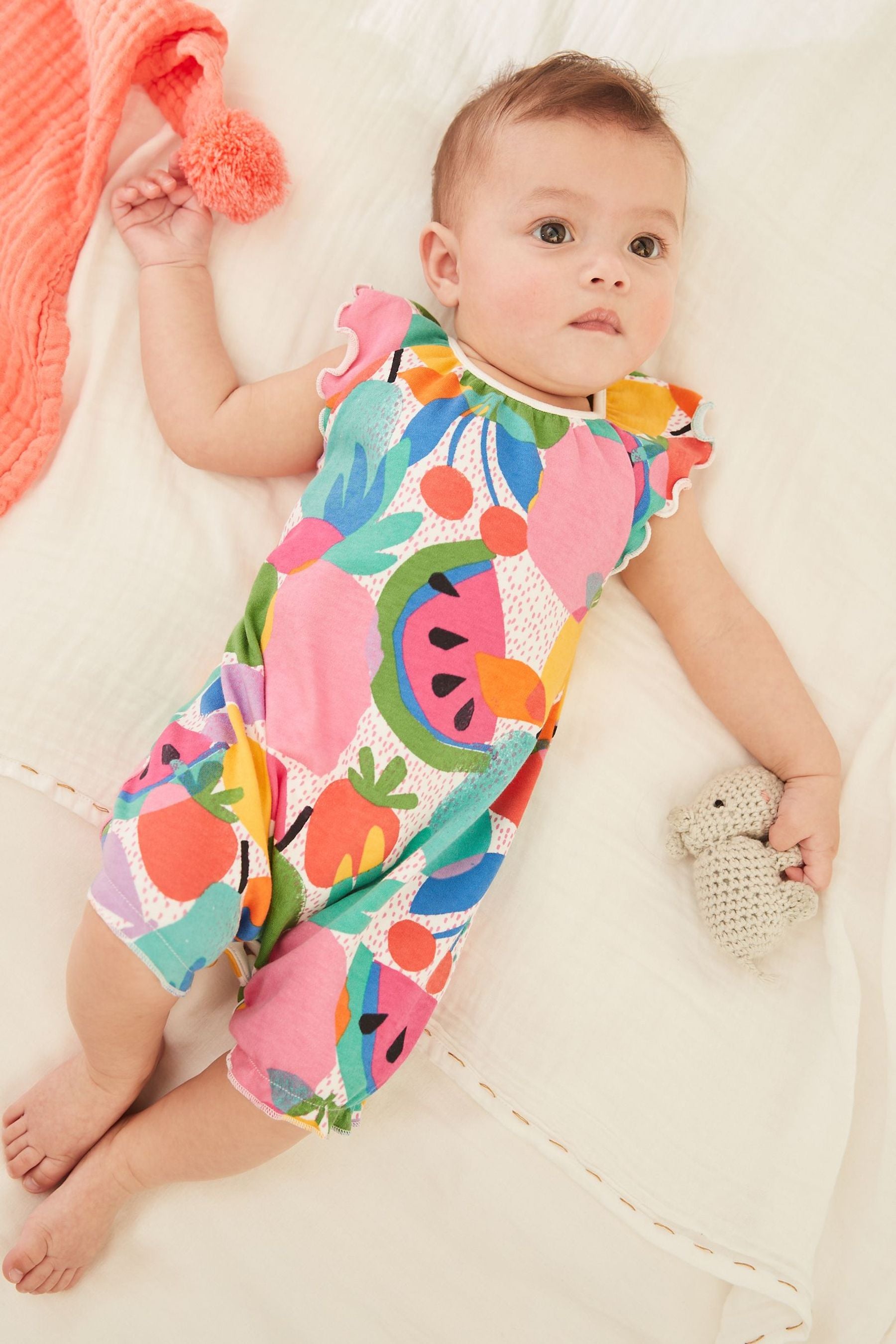 Bright Pink Fruit Print 3 Pack Rompers (0mths-3yrs)