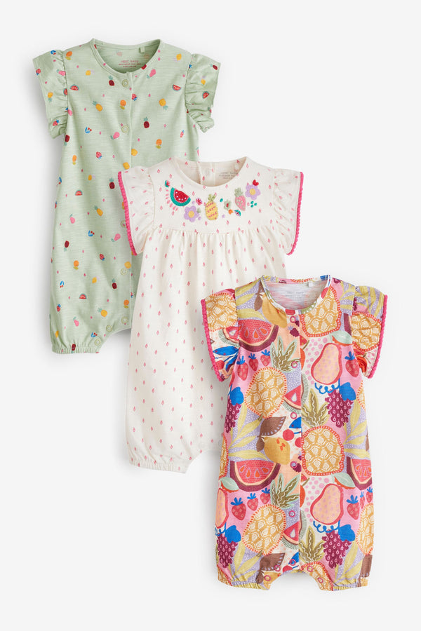 Bright Pink Fruit Print 3 Pack Rompers (0mths-3yrs)