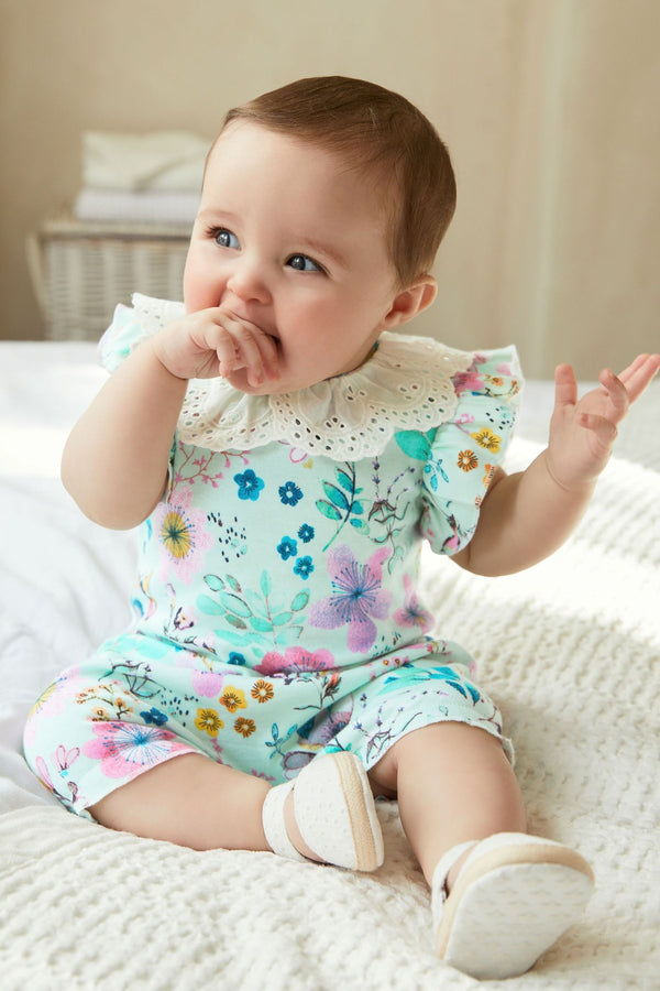 Mint Green and Blue Floral Baby Baby Single Romper (0mths-3yrs)